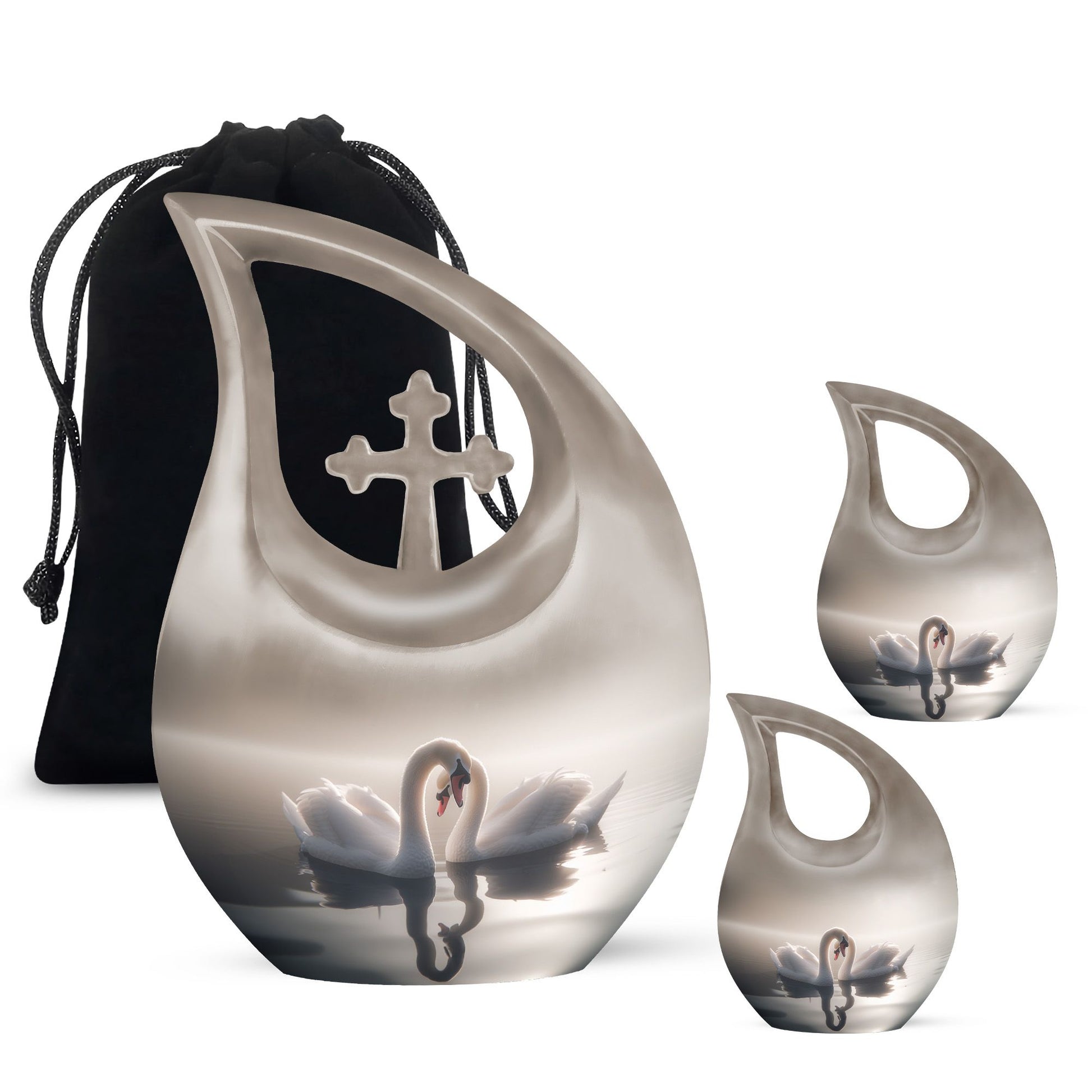 10-inch Swan-themed Cross Drop Small Memorial Urn