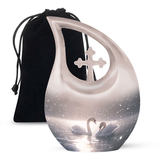 10-inch Swan Urn with Cross Drop Design