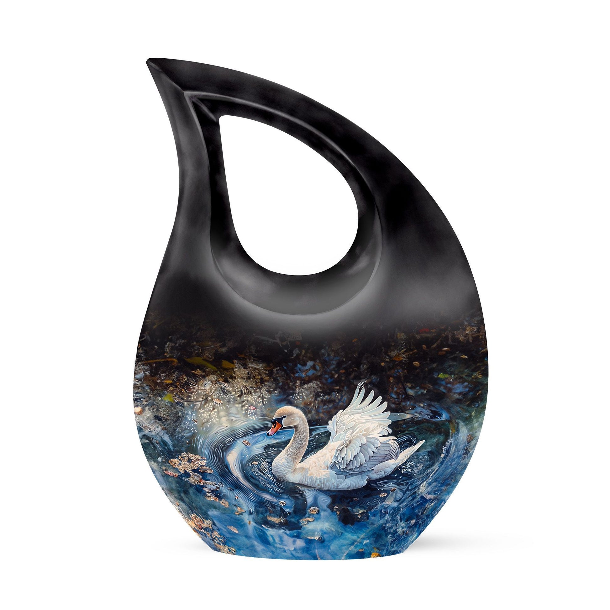 10 inch Swan Urn vase with Cross Drop