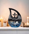 10 inch Swan Urn vase with Cross Drop