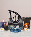 10 inch Swan Urn vase with Cross Drop