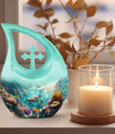 10-Inch Turtle-themed Cross Drop Urn for Ashes