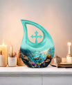 10-Inch Turtle-themed Cross Drop Urn for Ashes