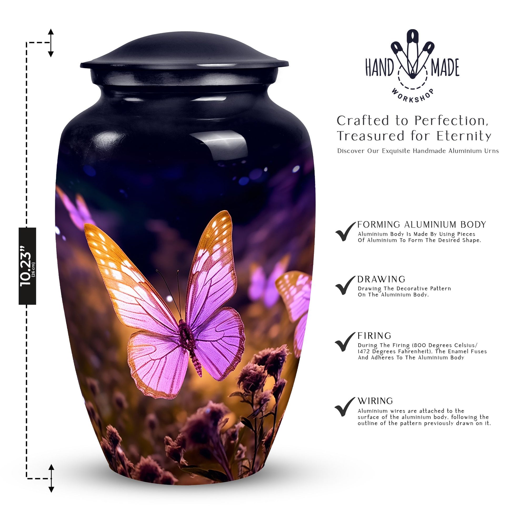 Elegant and artful Butterfly Cremation Urn, optimal for preserving ashes of an adult male or female loved one