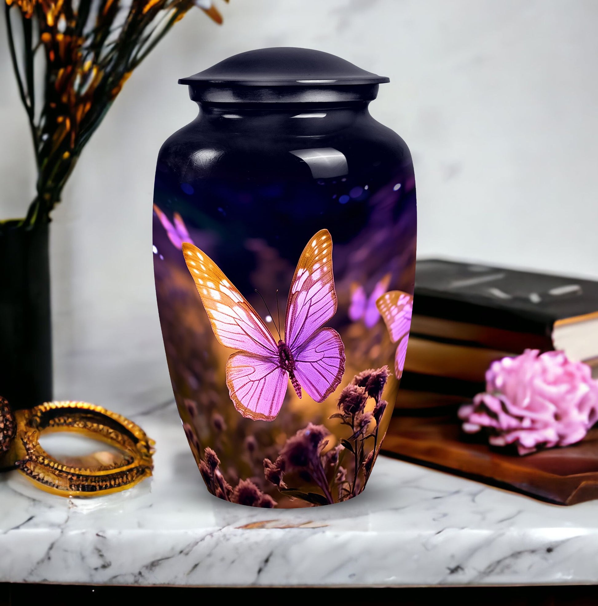 Elegant and artful Butterfly Cremation Urn, optimal for preserving ashes of an adult male or female loved one