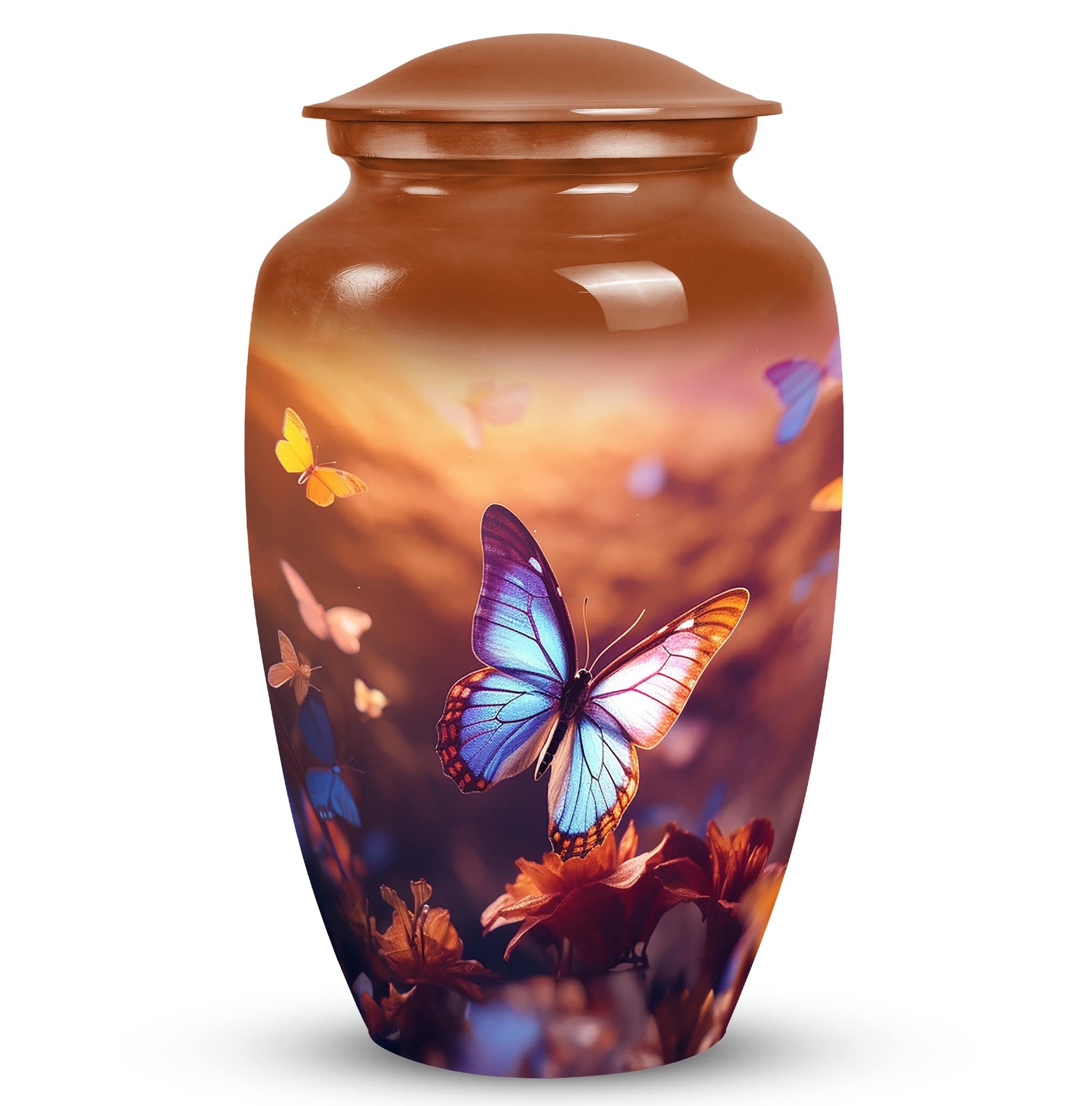 Elegant butterfly designed large urn for adult male ashes, suitable for burial or decorative purpose