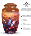 Elegant butterfly designed large urn for adult male ashes, suitable for burial or decorative purpose