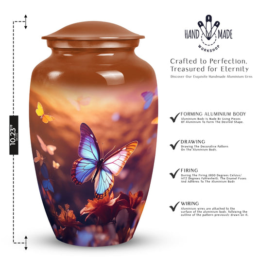 Elegant butterfly designed large urn for adult male ashes, suitable for burial or decorative purpose