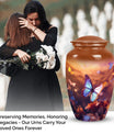 Elegant butterfly designed large urn for adult male ashes, suitable for burial or decorative purpose