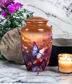 Elegant butterfly designed large urn for adult male ashes, suitable for burial or decorative purpose