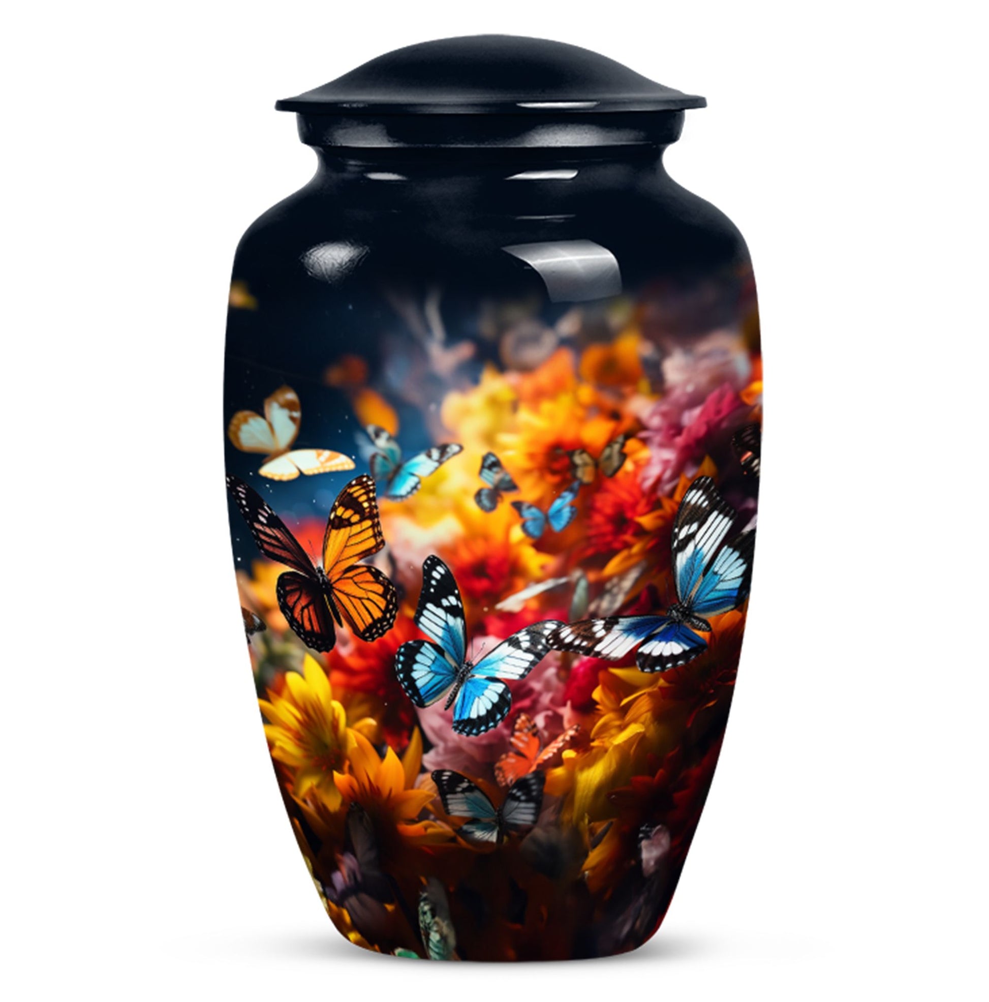 Large butterfly urn for men's ashes, a symbolic representation for a father's cremation