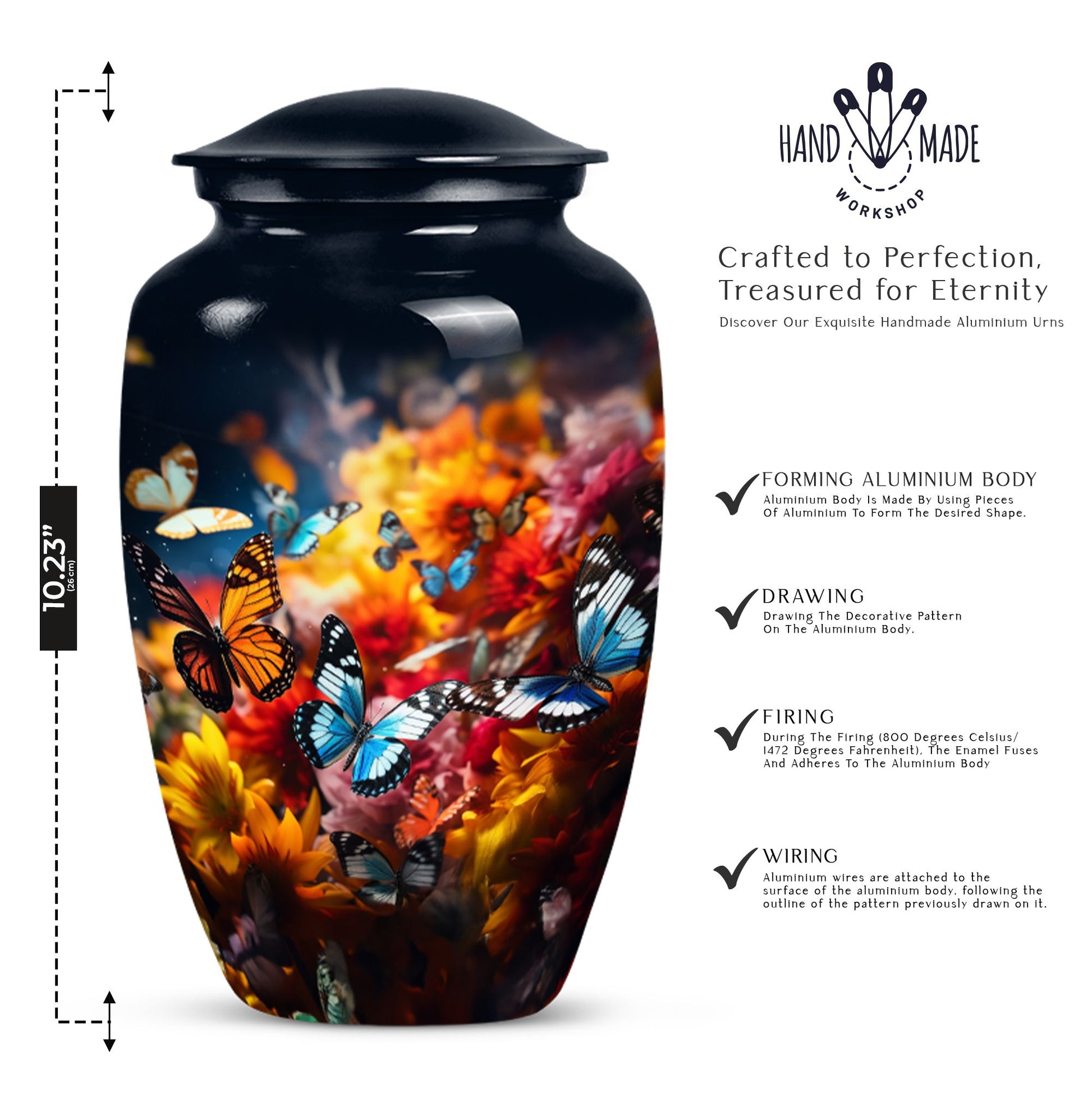 Large butterfly urn for men's ashes, a symbolic representation for a father's cremation