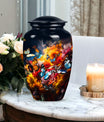 Large butterfly urn for men's ashes, a symbolic representation for a father's cremation