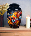 Large butterfly urn for men's ashes, a symbolic representation for a father's cremation