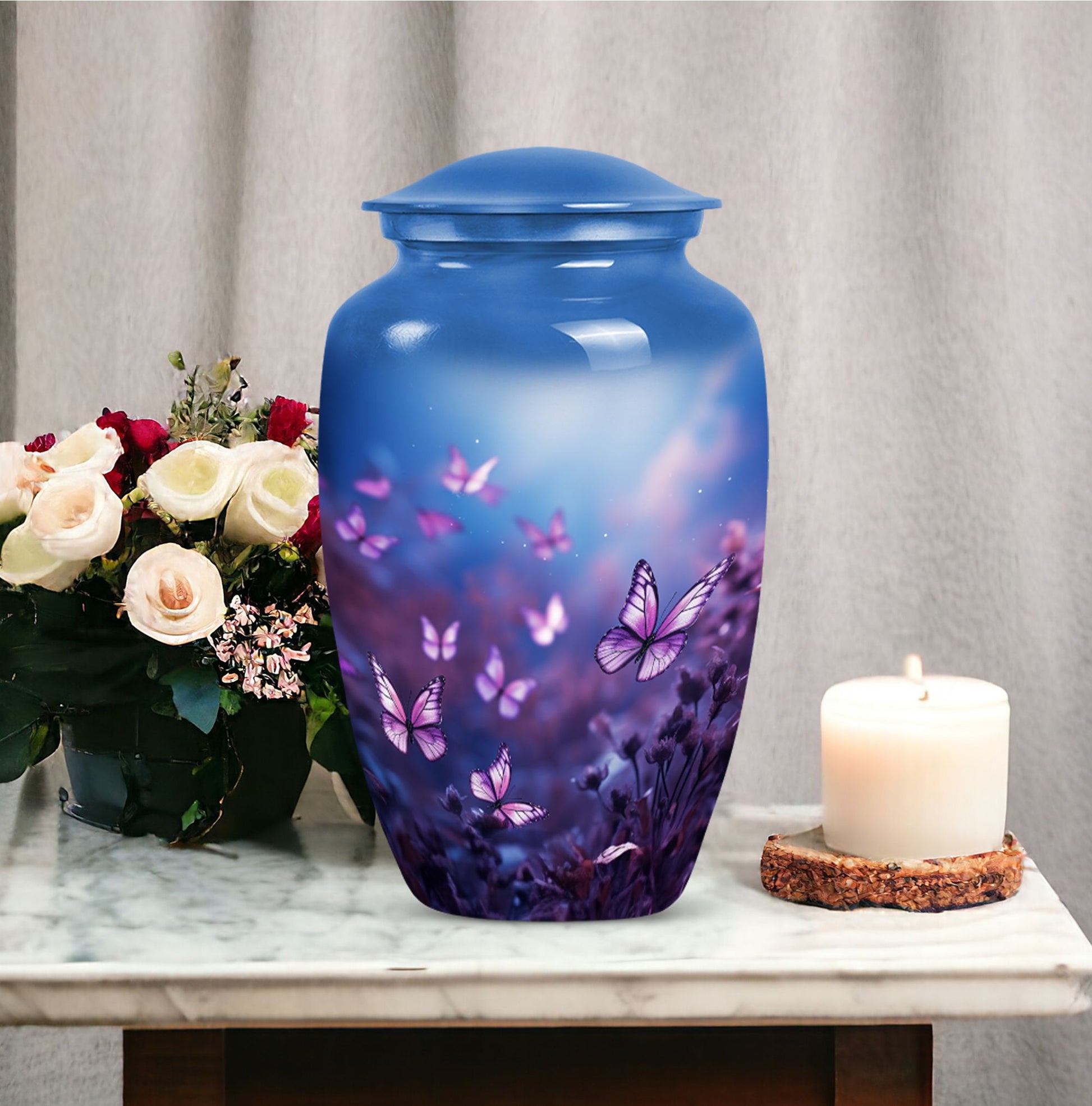 Beautiful butterfly cremation urn designed for adult human ashes, perfect for memorializing a loved one