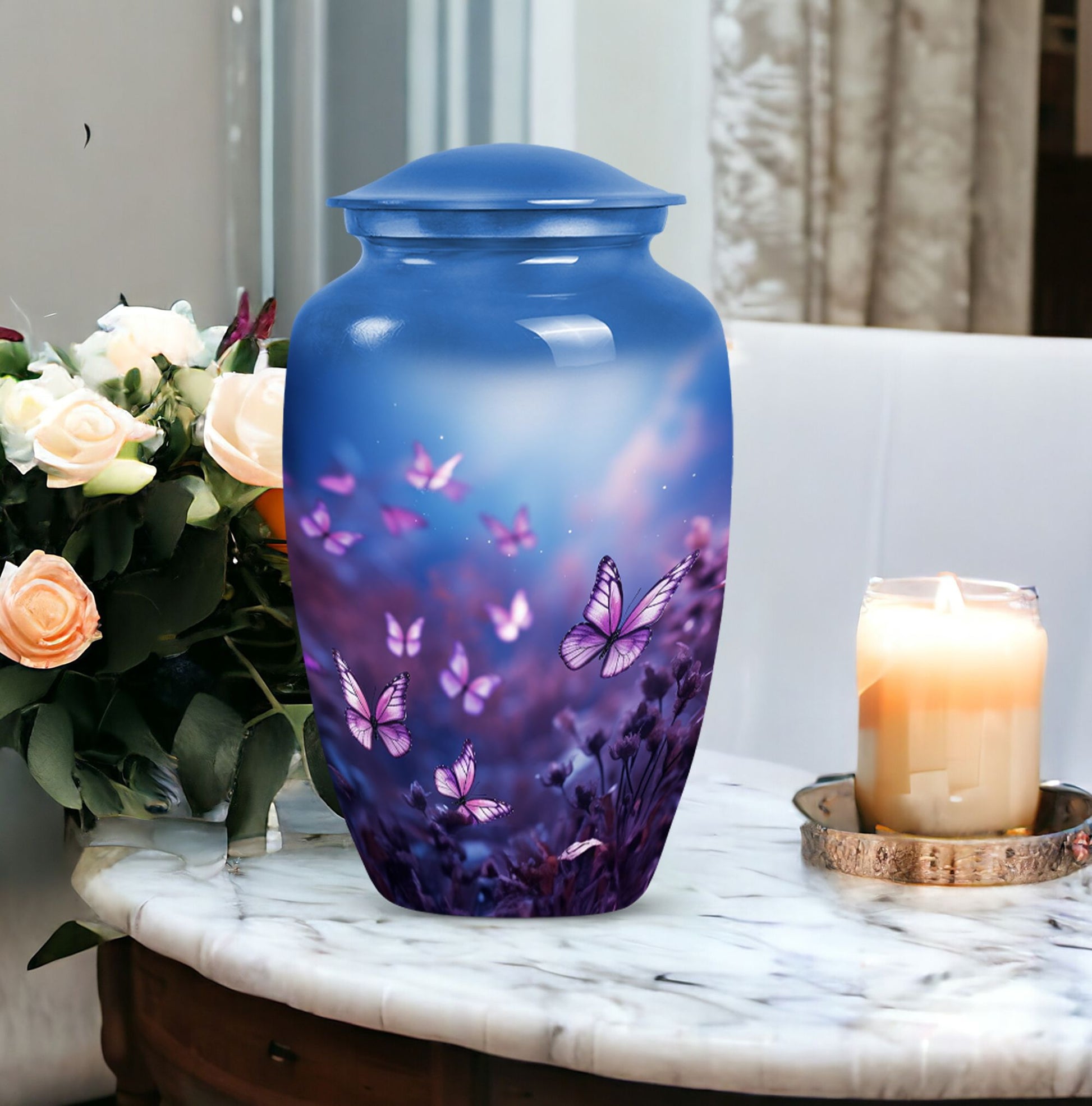 Beautiful butterfly cremation urn designed for adult human ashes, perfect for memorializing a loved one