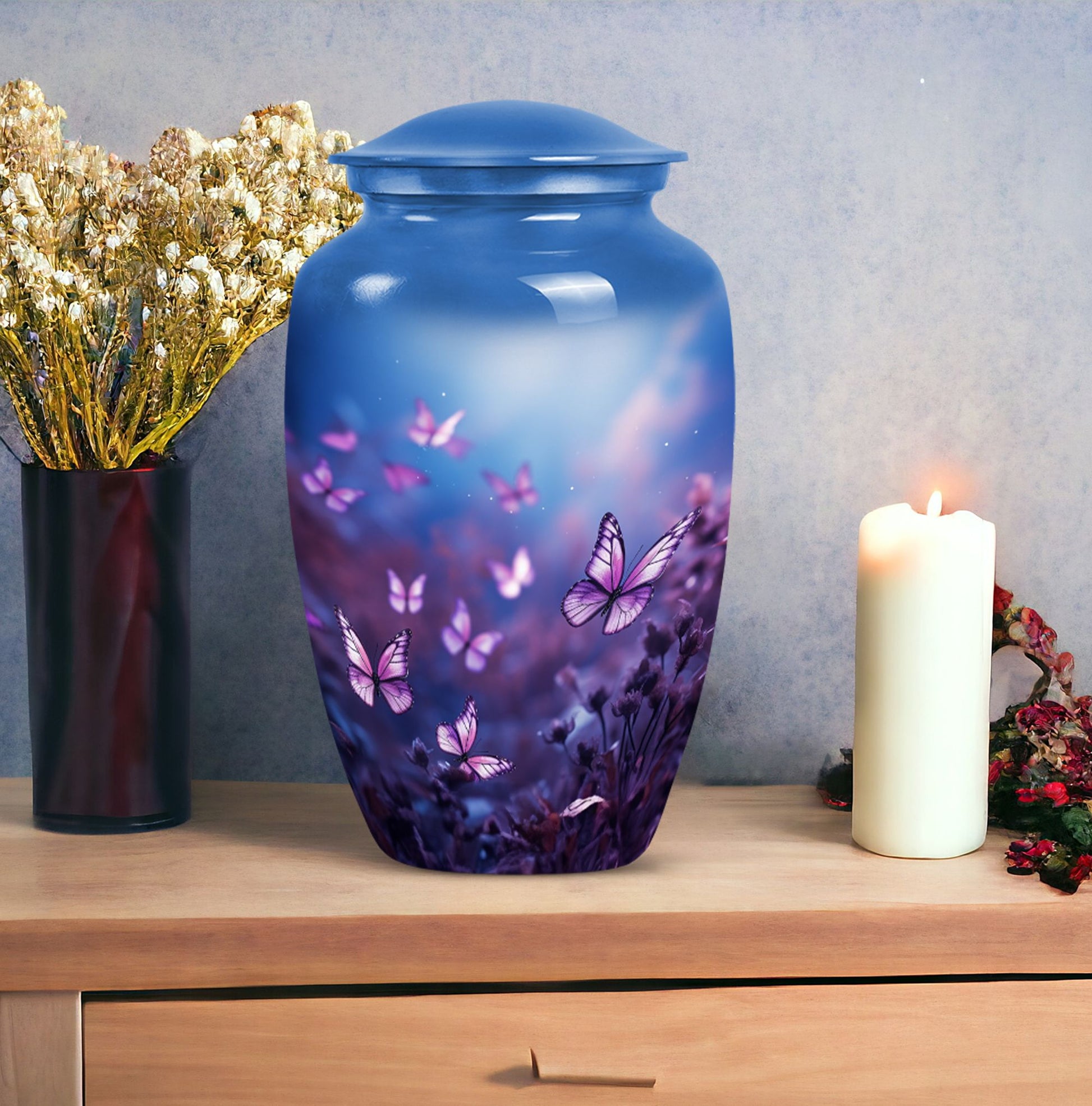 Beautiful butterfly cremation urn designed for adult human ashes, perfect for memorializing a loved one