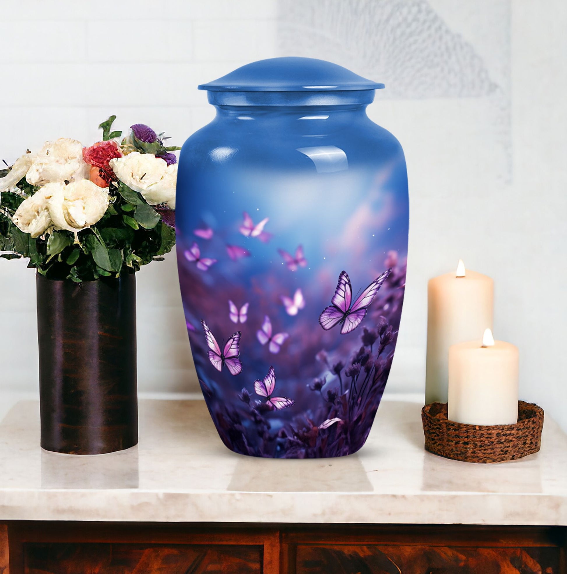 Beautiful butterfly cremation urn designed for adult human ashes, perfect for memorializing a loved one