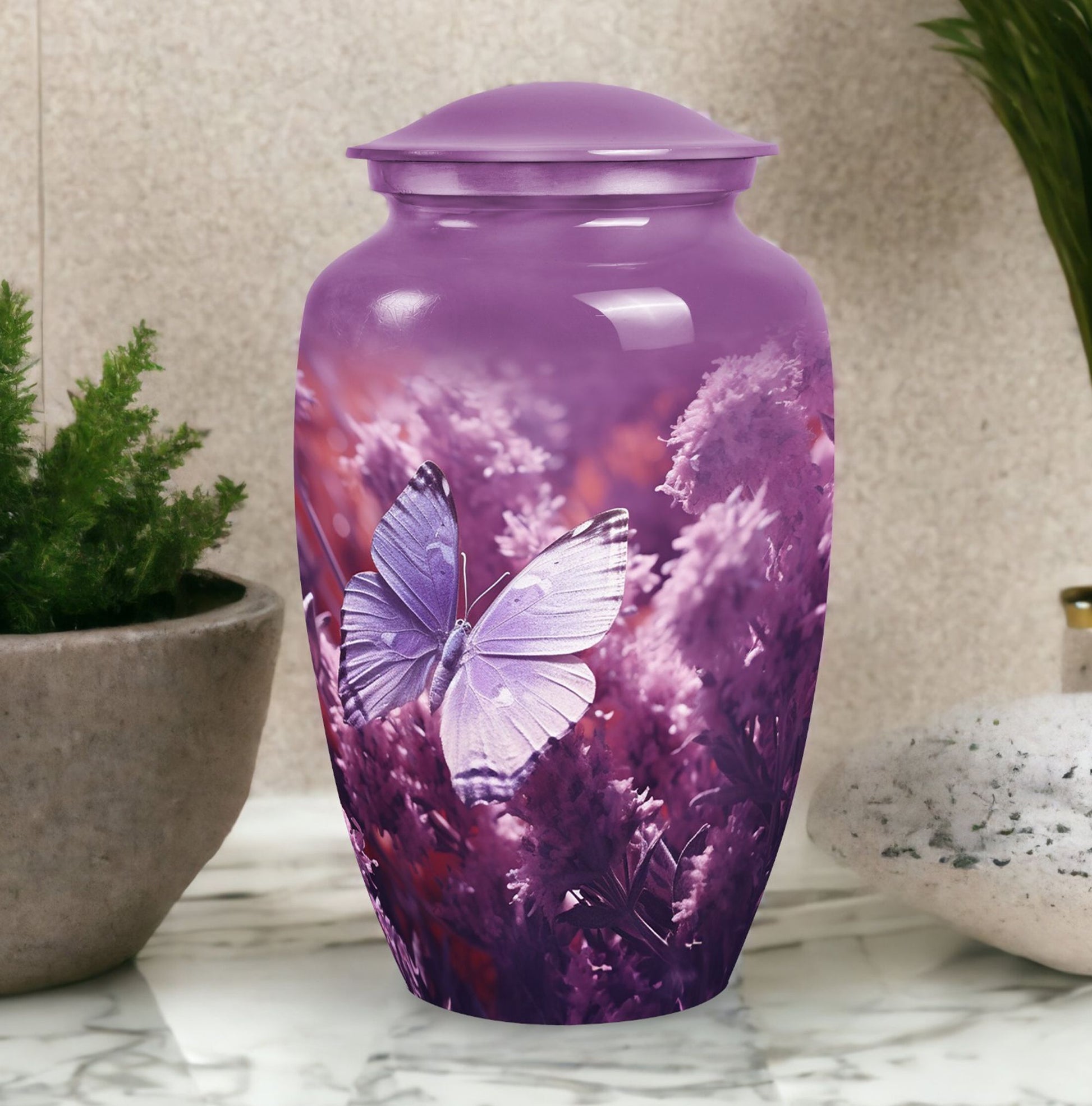 Medium-sized butterfly decorative urn for adult male ashes