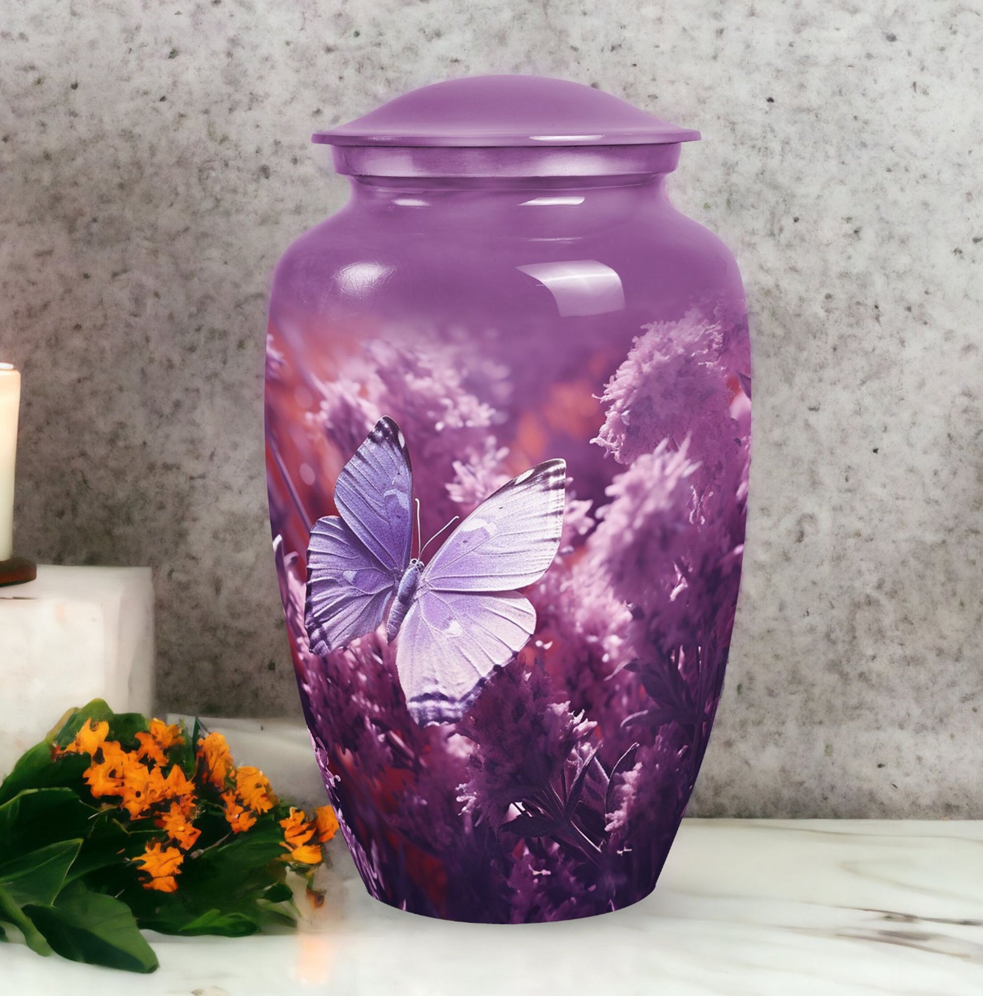 Medium-sized butterfly decorative urn for adult male ashes