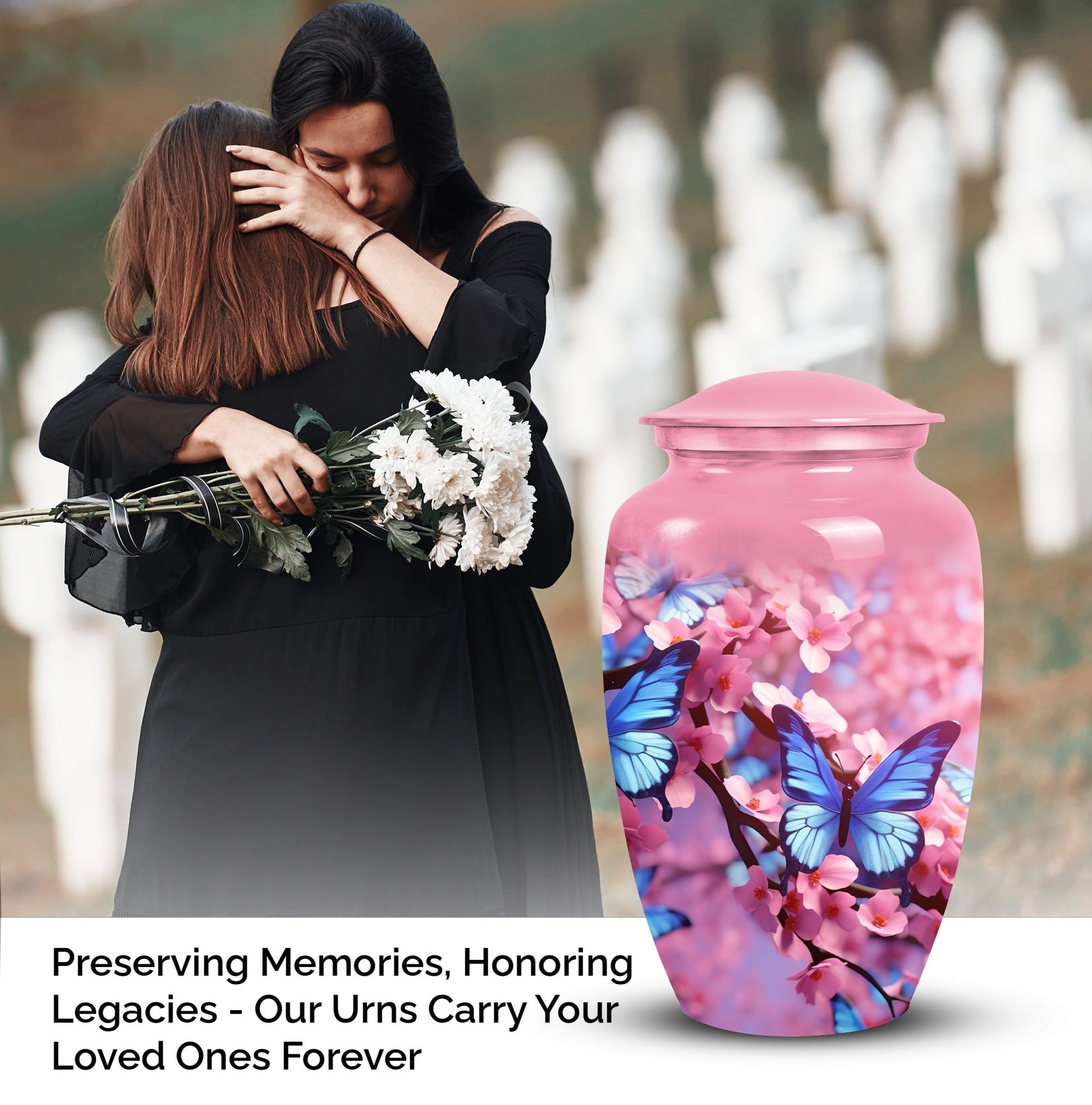 Elegant butterfly-themed urn for holding adult ashes, ideal as a dad urn or for women's ashes