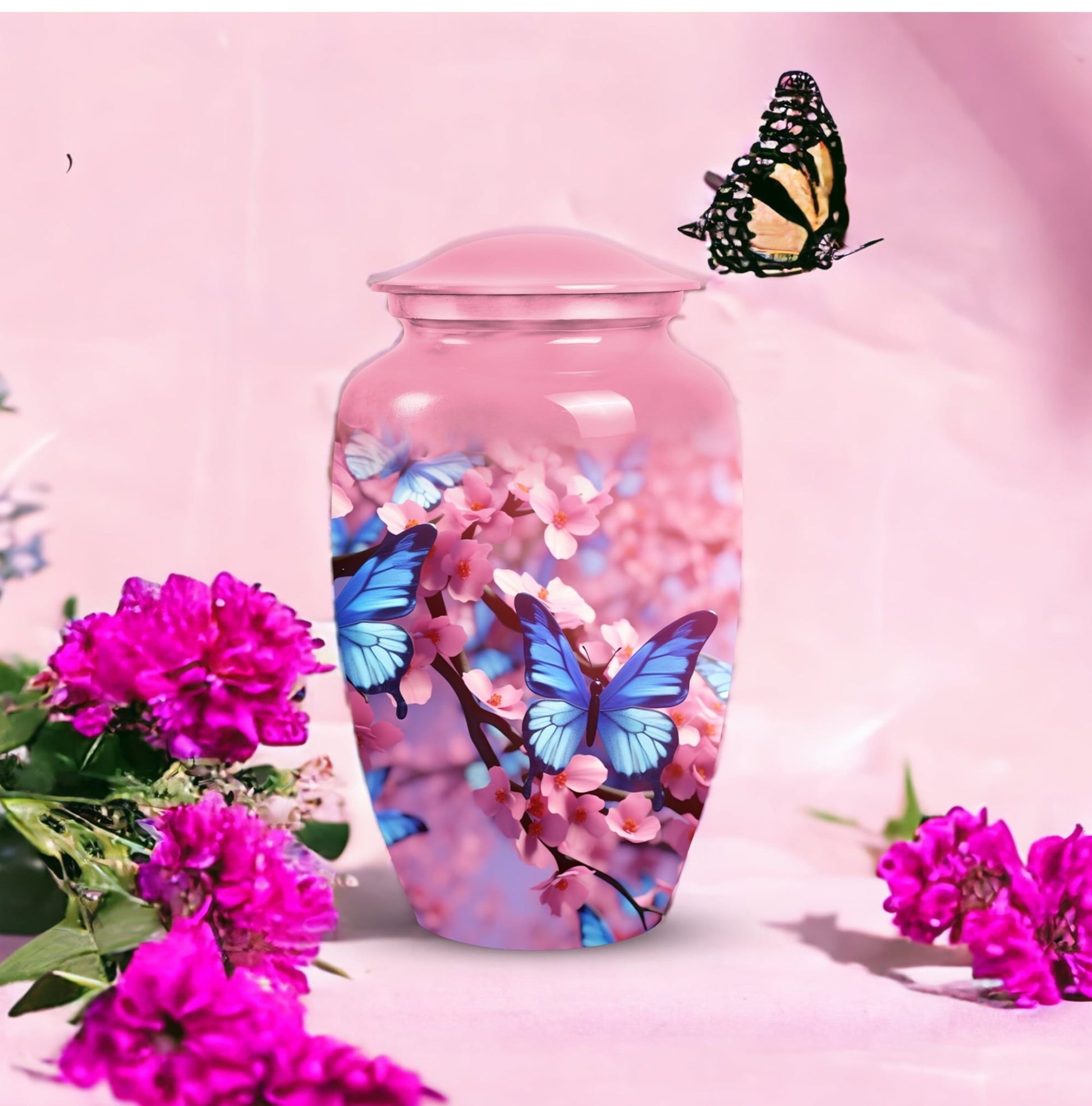 Elegant butterfly-themed urn for holding adult ashes, ideal as a dad urn or for women's ashes