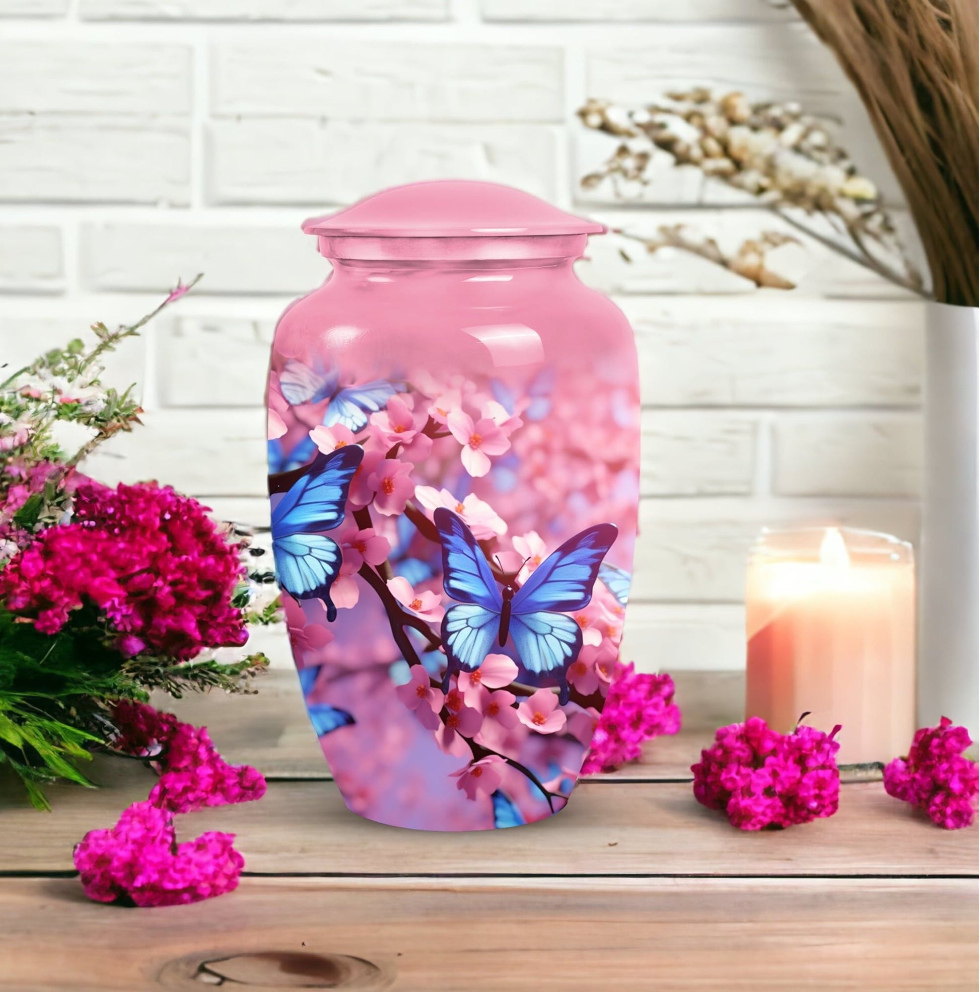 Elegant butterfly-themed urn for holding adult ashes, ideal as a dad urn or for women's ashes