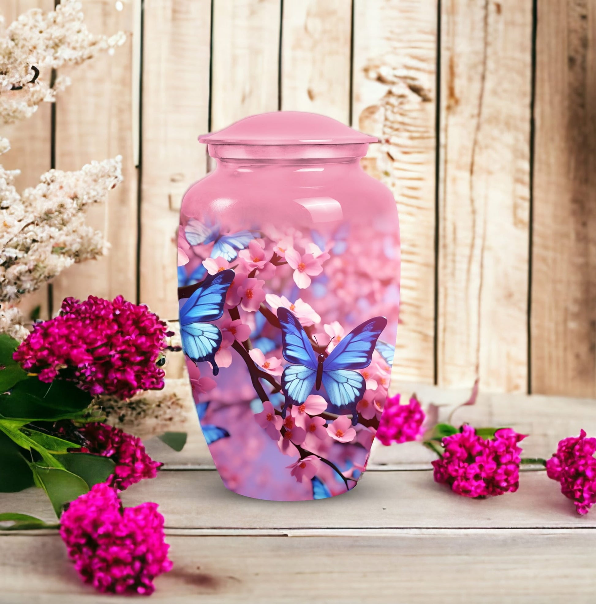 Elegant butterfly-themed urn for holding adult ashes, ideal as a dad urn or for women's ashes