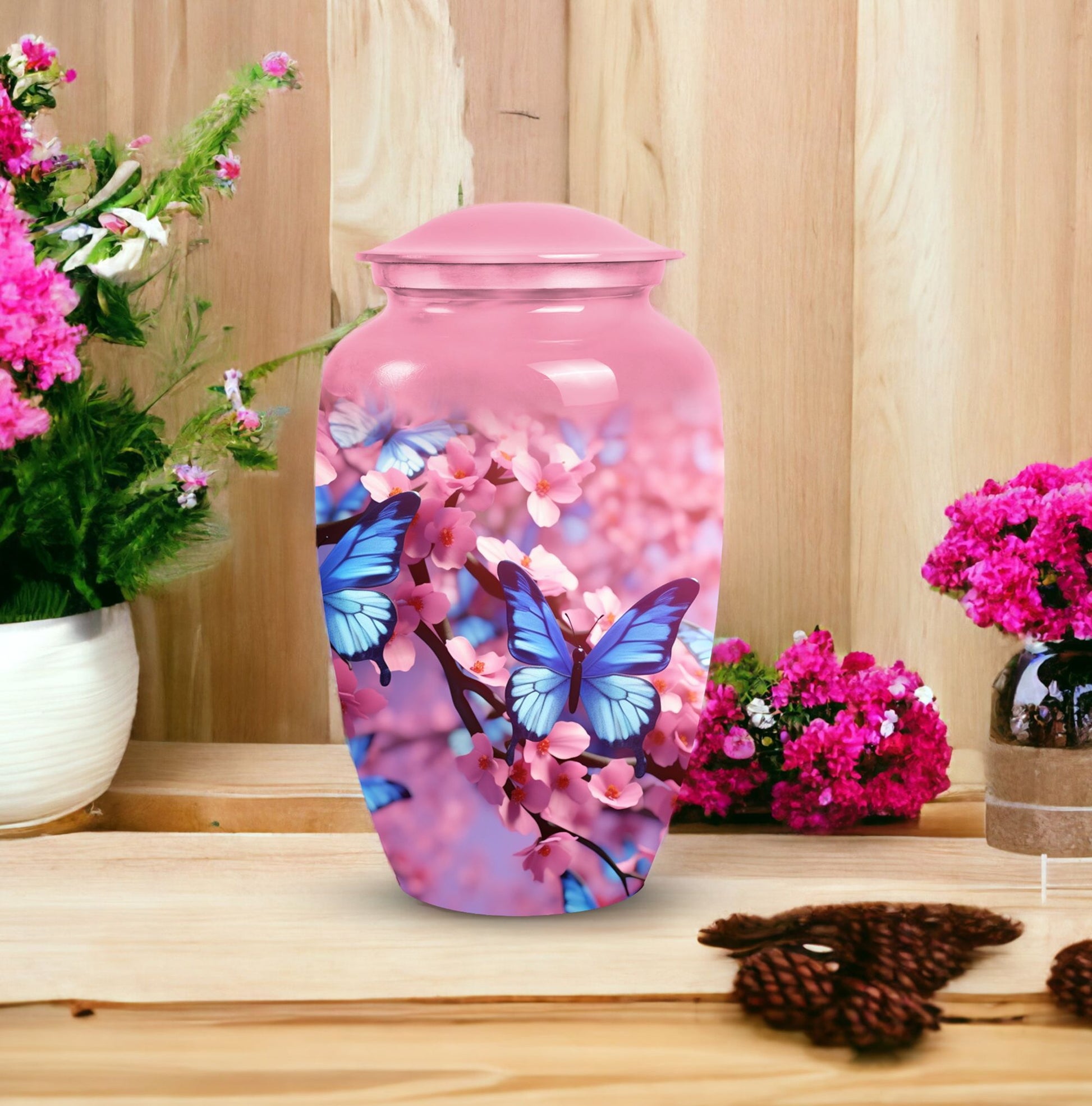 Elegant butterfly-themed urn for holding adult ashes, ideal as a dad urn or for women's ashes