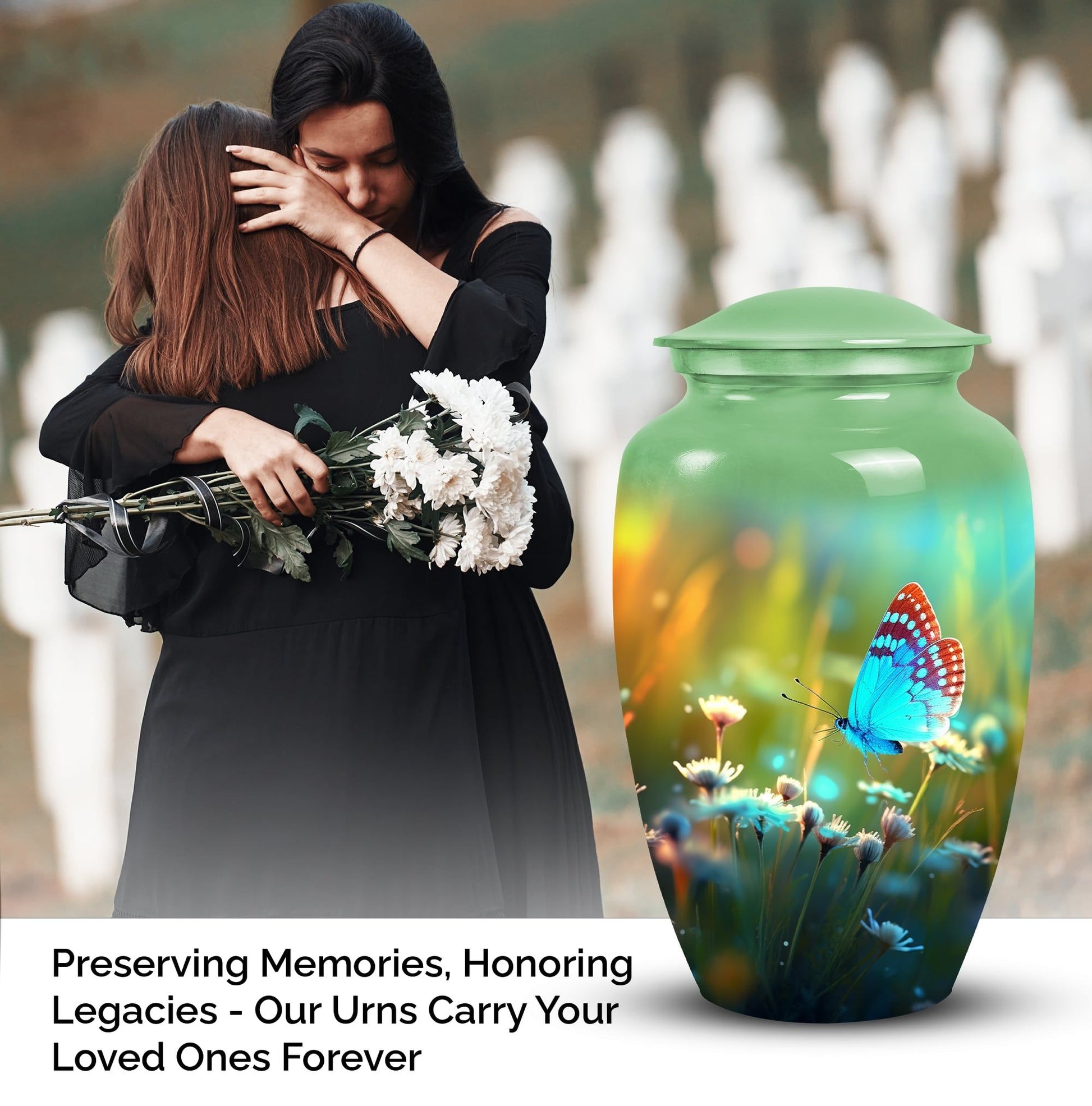 Elegant Butterfly Funeral Urn perfect for storing adult human ashes, suitable for both men and women