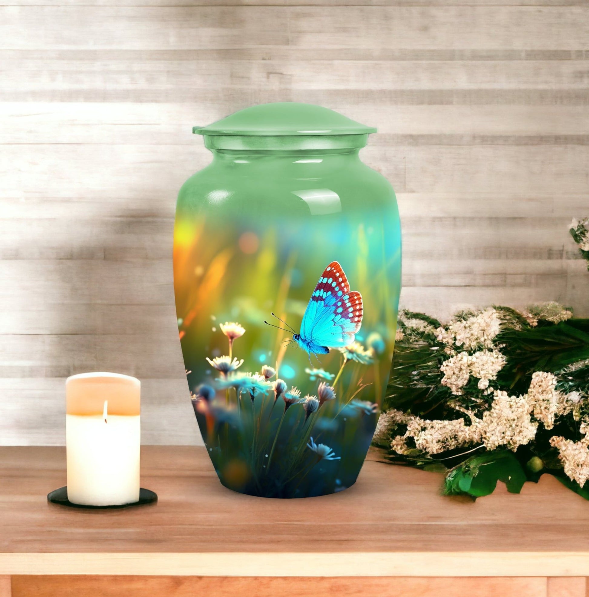 Elegant Butterfly Funeral Urn perfect for storing adult human ashes, suitable for both men and women