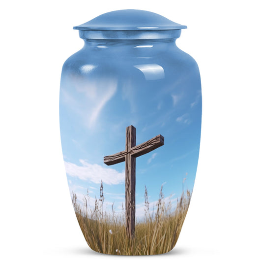 Elegant Jesus-themed Urn suitable for ashes of adult male or female, ideal for safekeeping of cremation ashes.