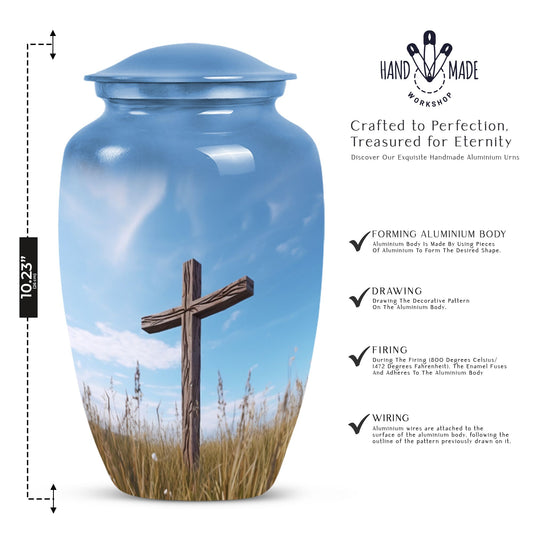 Elegant Jesus-themed Urn suitable for ashes of adult male or female, ideal for safekeeping of cremation ashes.