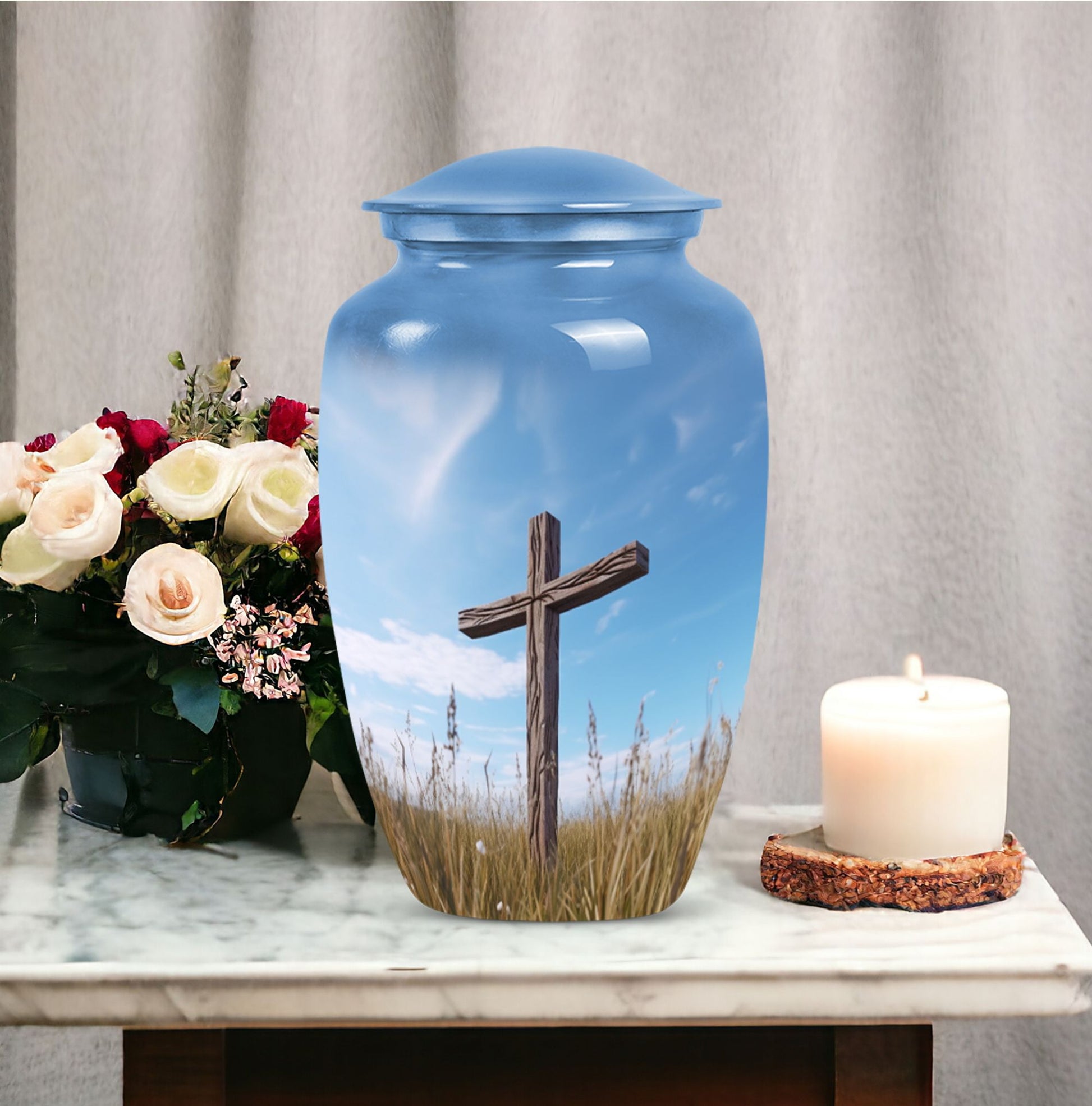 Large Cross Urn for storing Mom's Cremation Ashes