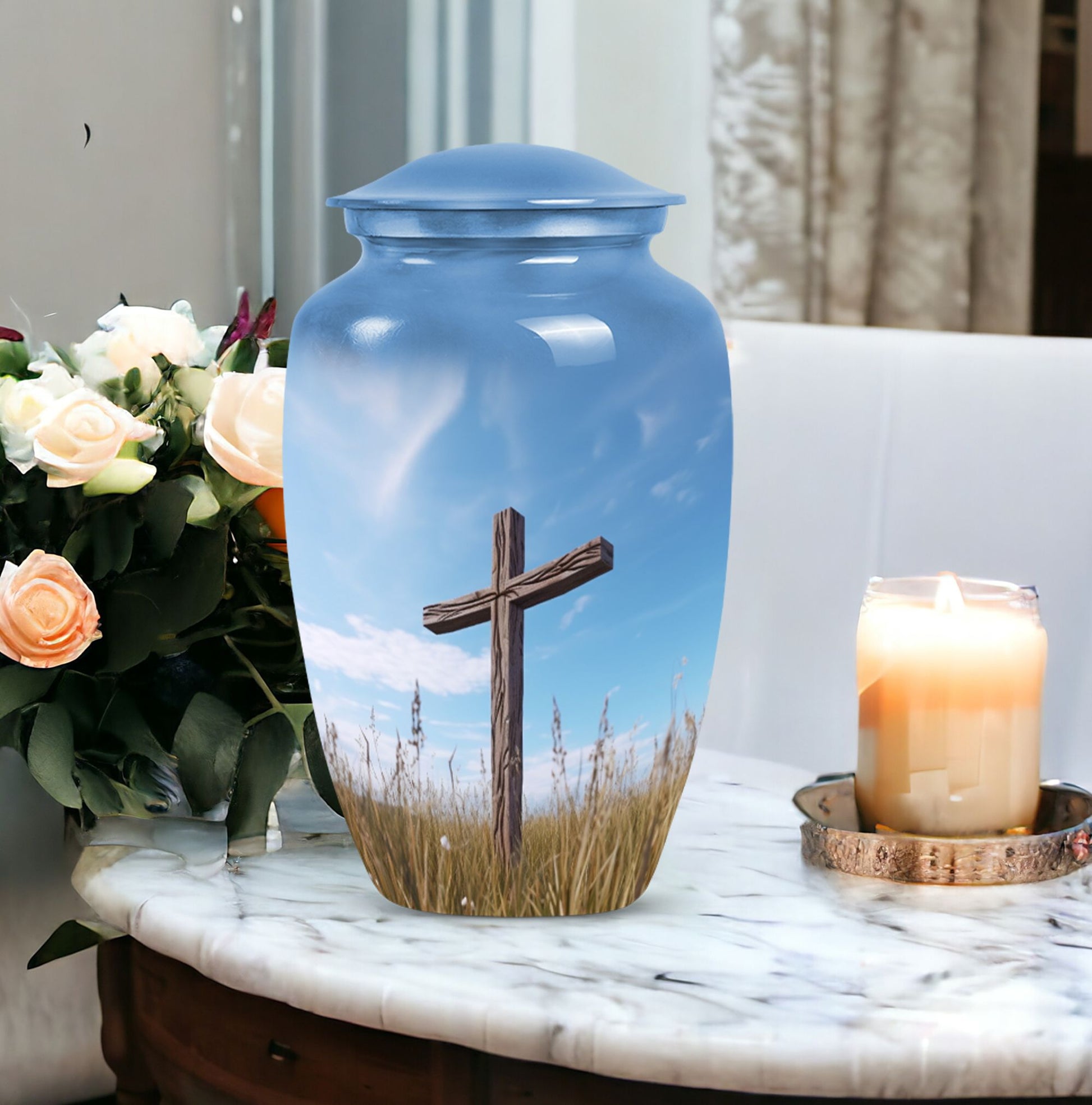 Large Cross Urn for storing Mom's Cremation Ashes