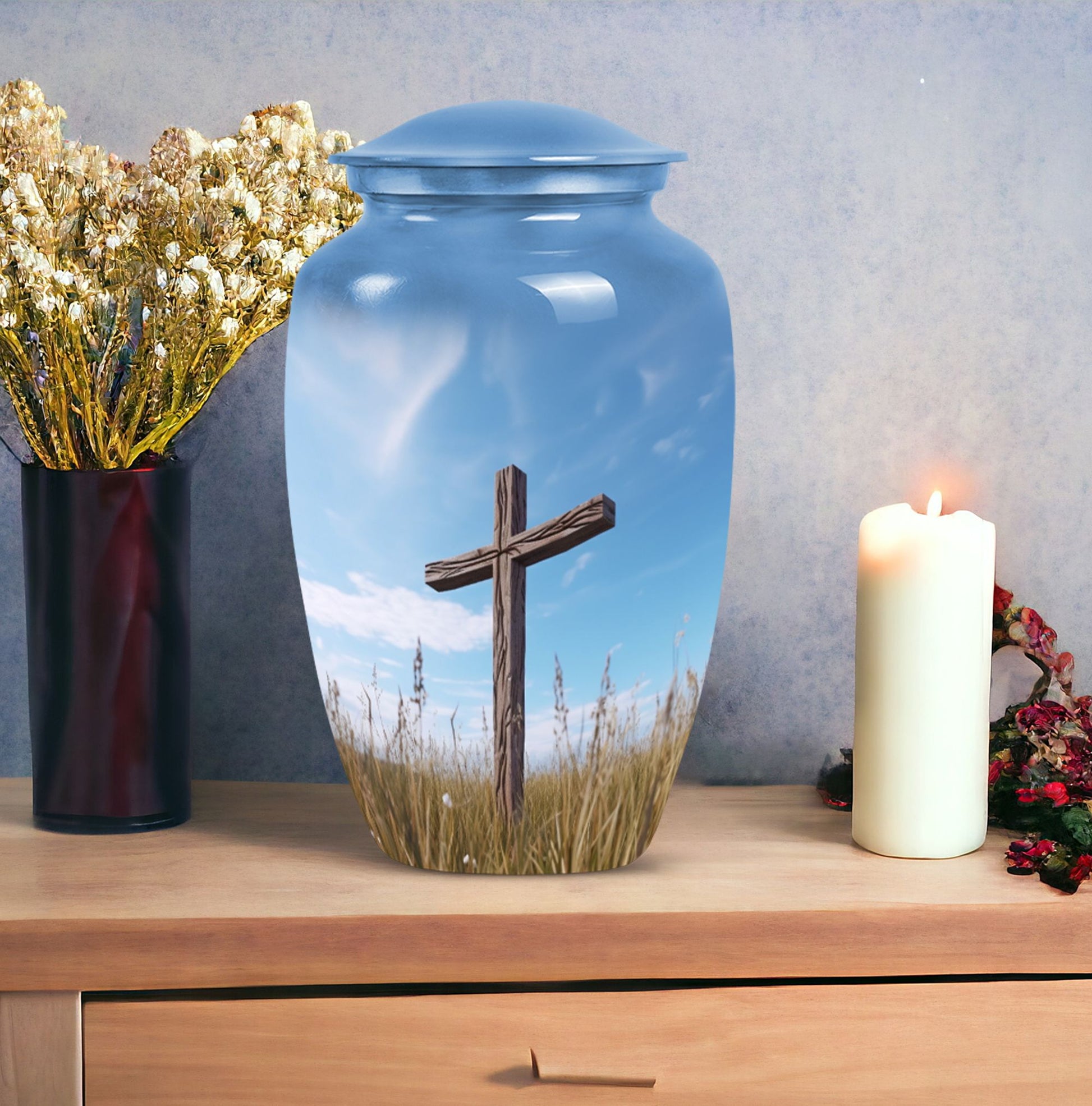 Large Cross Urn for storing Mom's Cremation Ashes