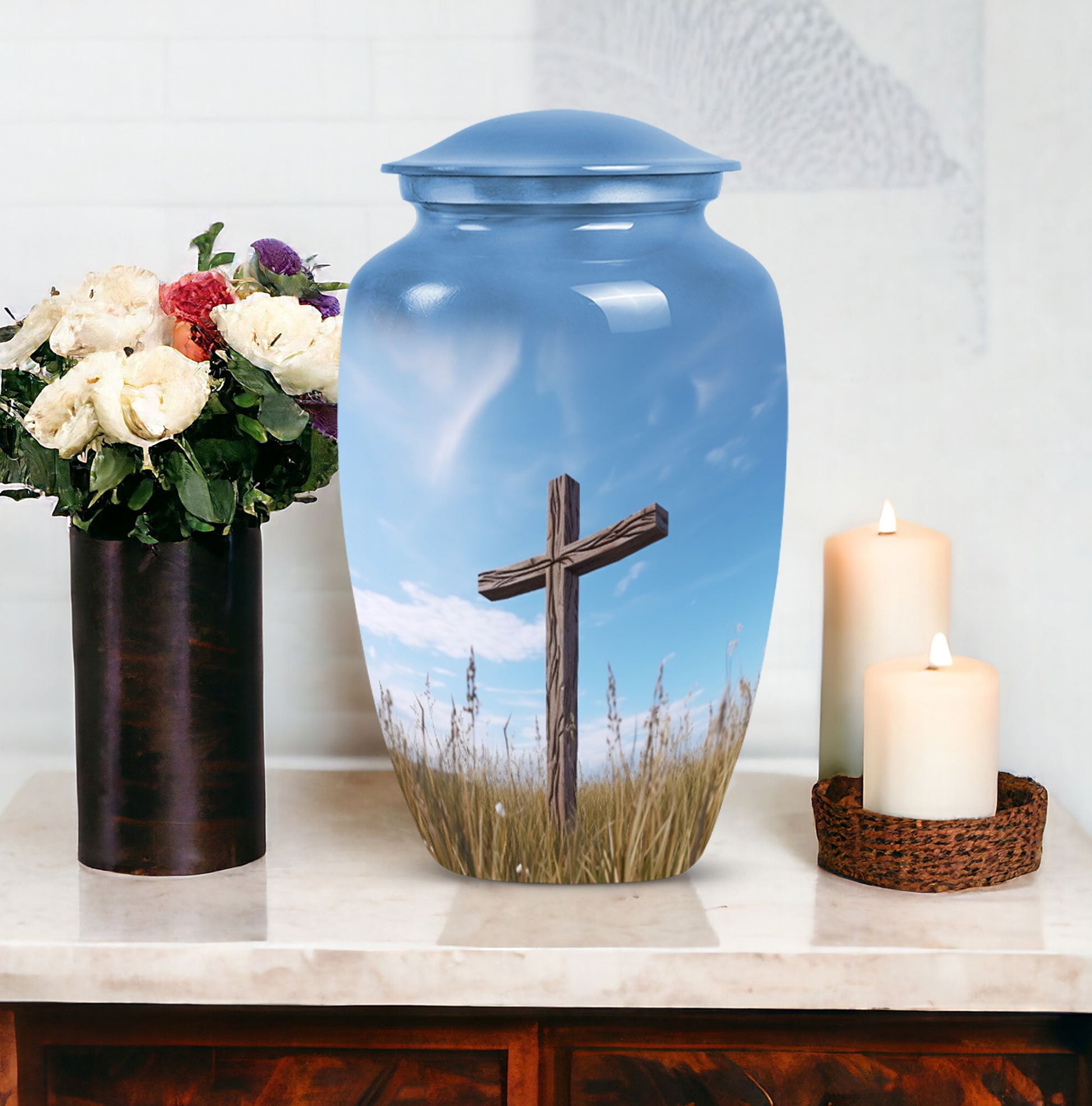 Large Cross Urn for storing Mom's Cremation Ashes