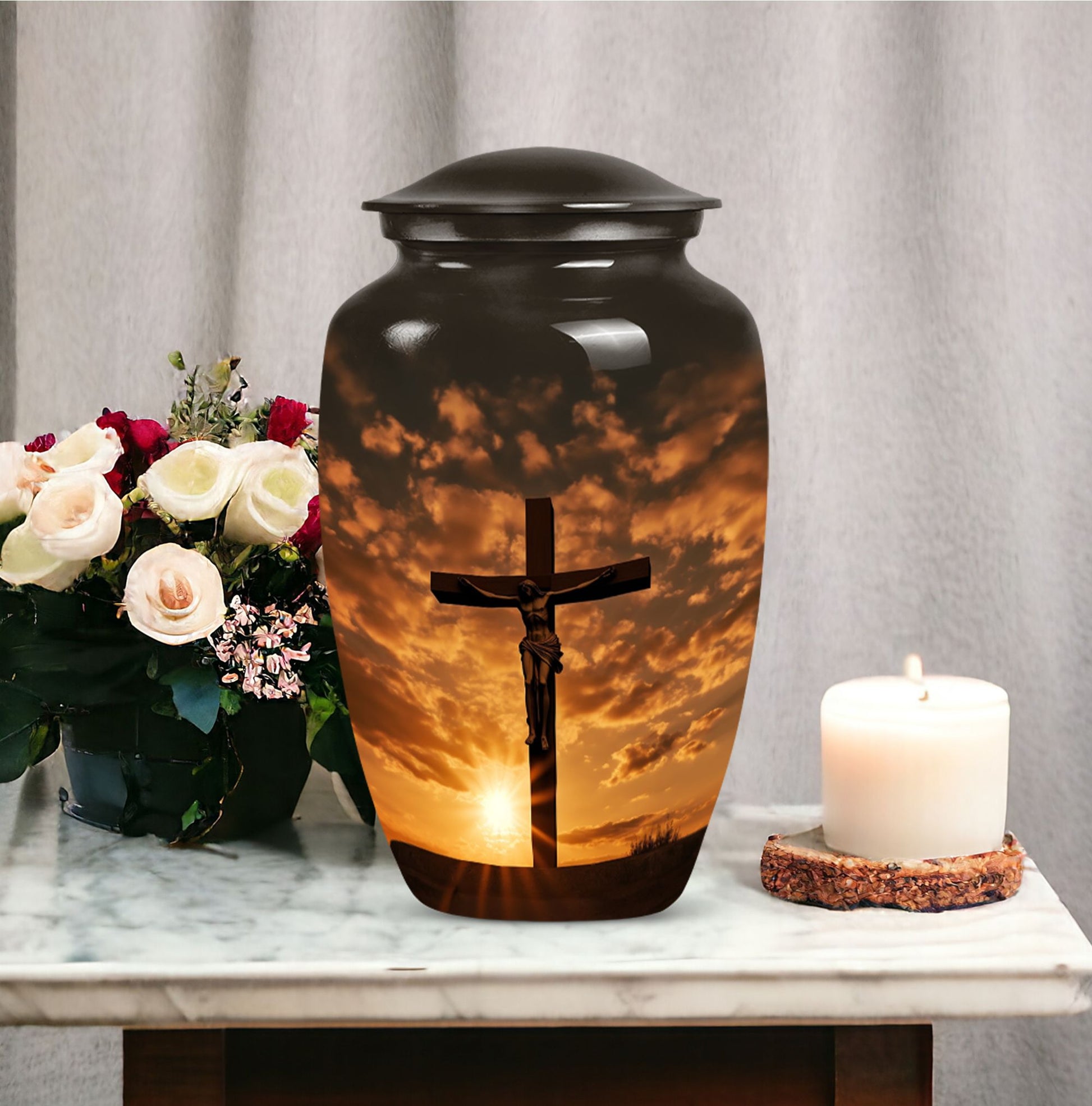 Elegant Celtic Cross cremation urn, ideal for the commemoration of loved ones and suitable for both adult male and female ashes