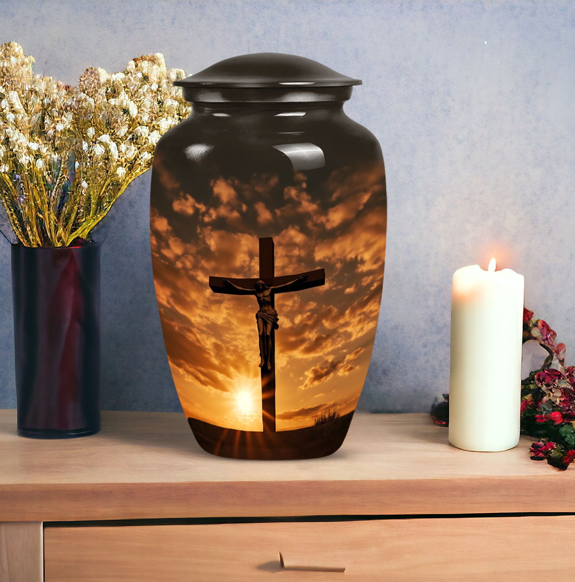 Elegant Celtic Cross cremation urn, ideal for the commemoration of loved ones and suitable for both adult male and female ashes