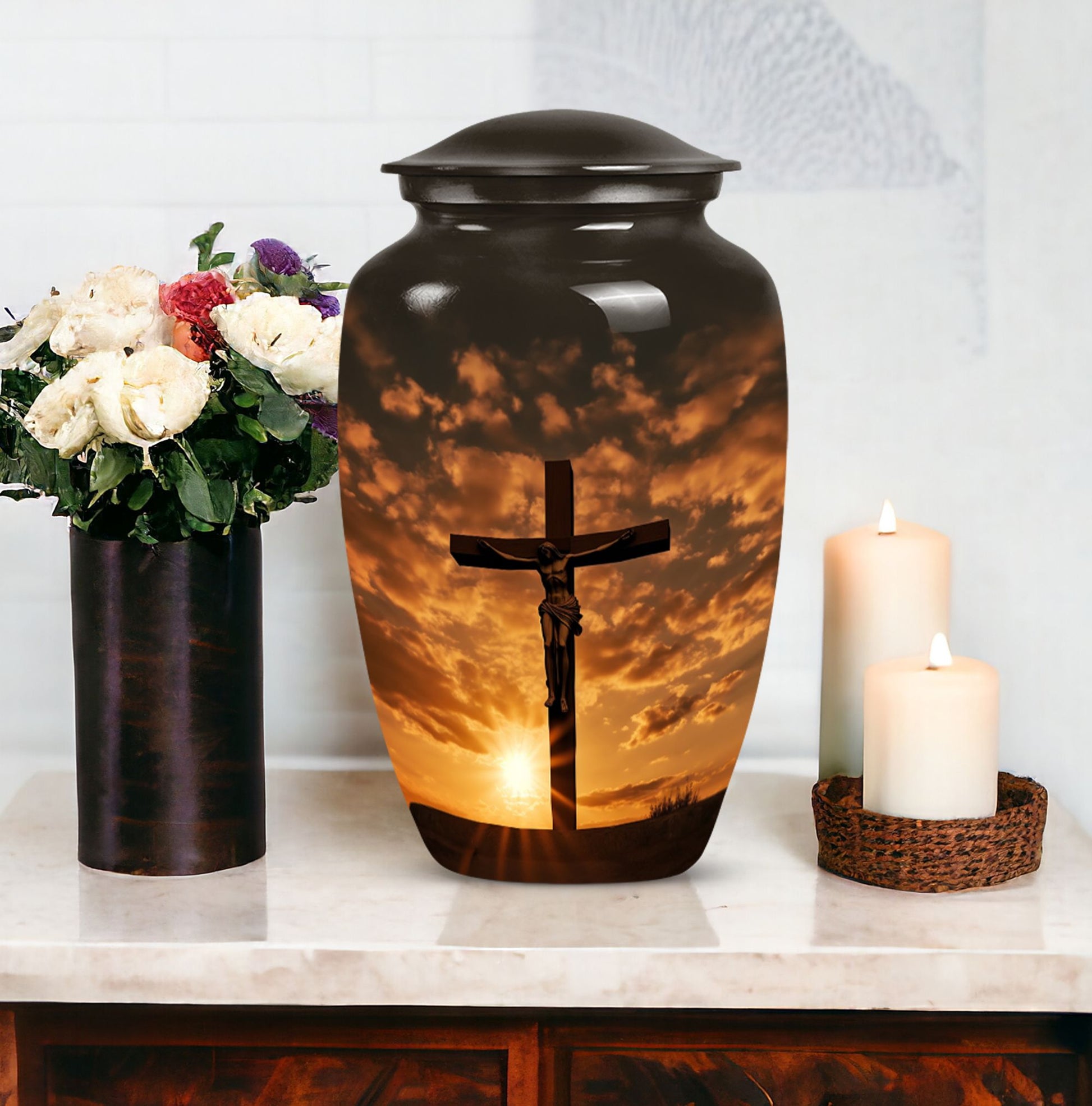 Elegant Celtic Cross cremation urn, ideal for the commemoration of loved ones and suitable for both adult male and female ashes