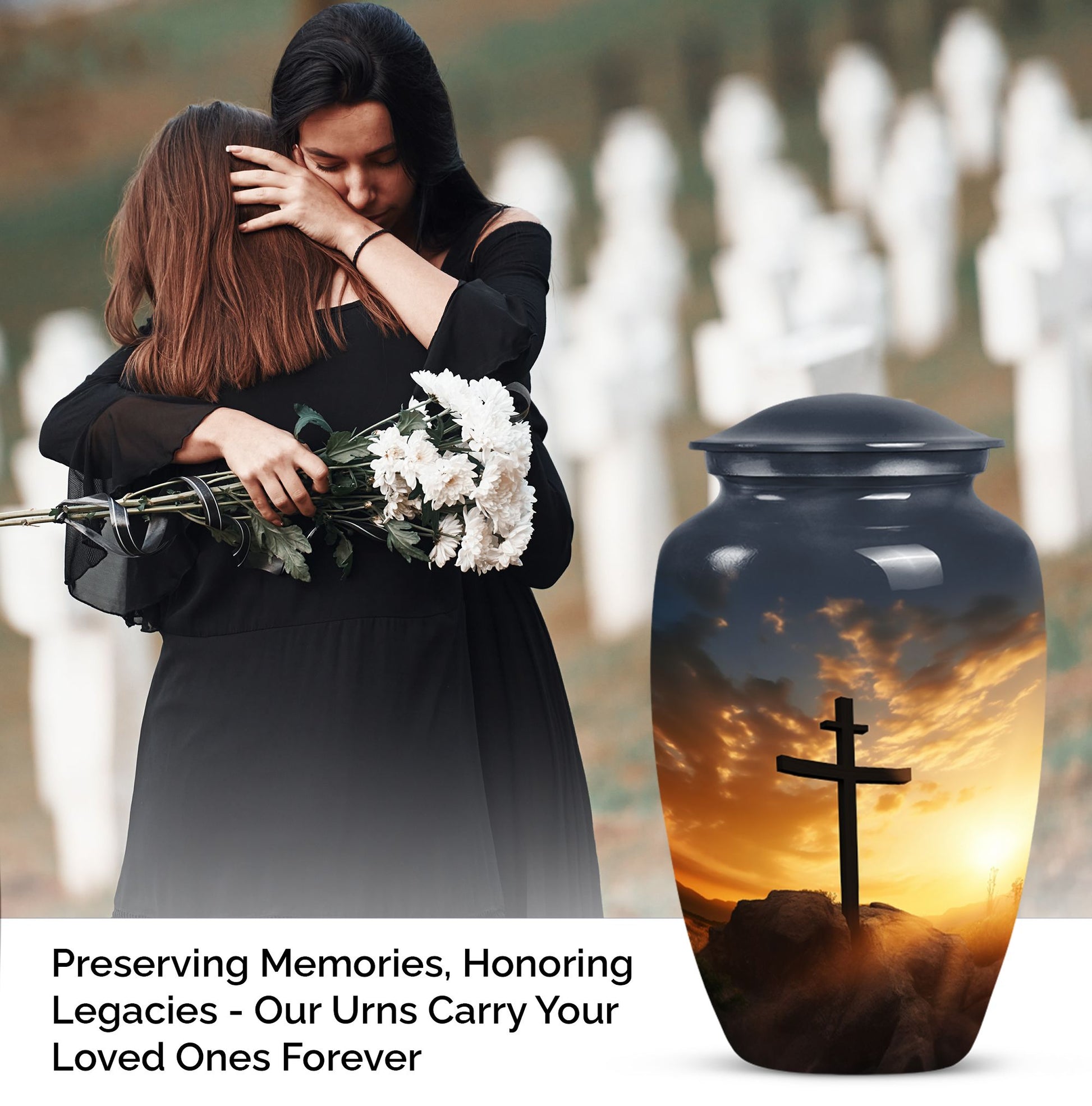 Large cross burial urn designed for adult ashes, ideal for both male and female use