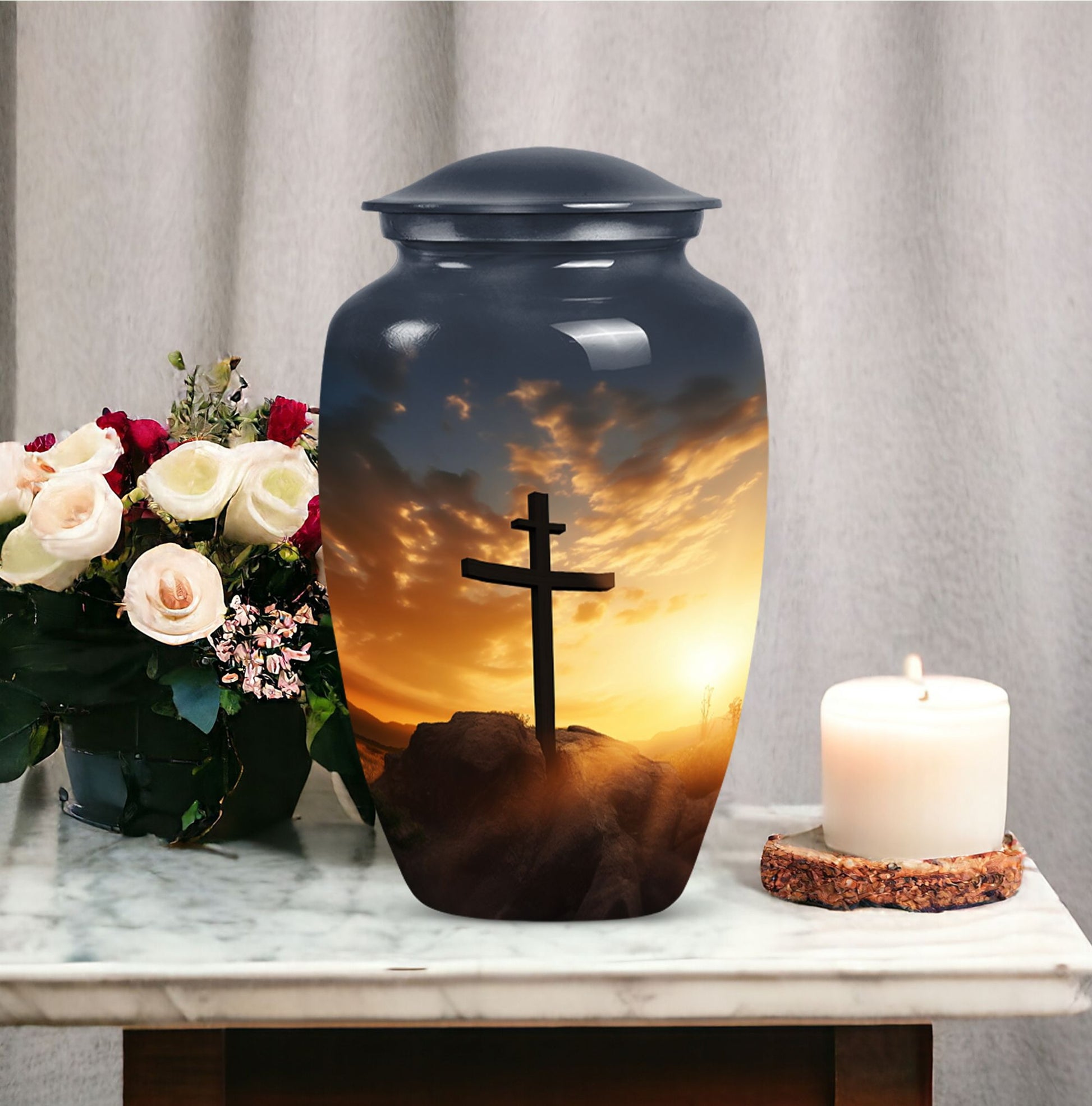 Large cross burial urn designed for adult ashes, ideal for both male and female use