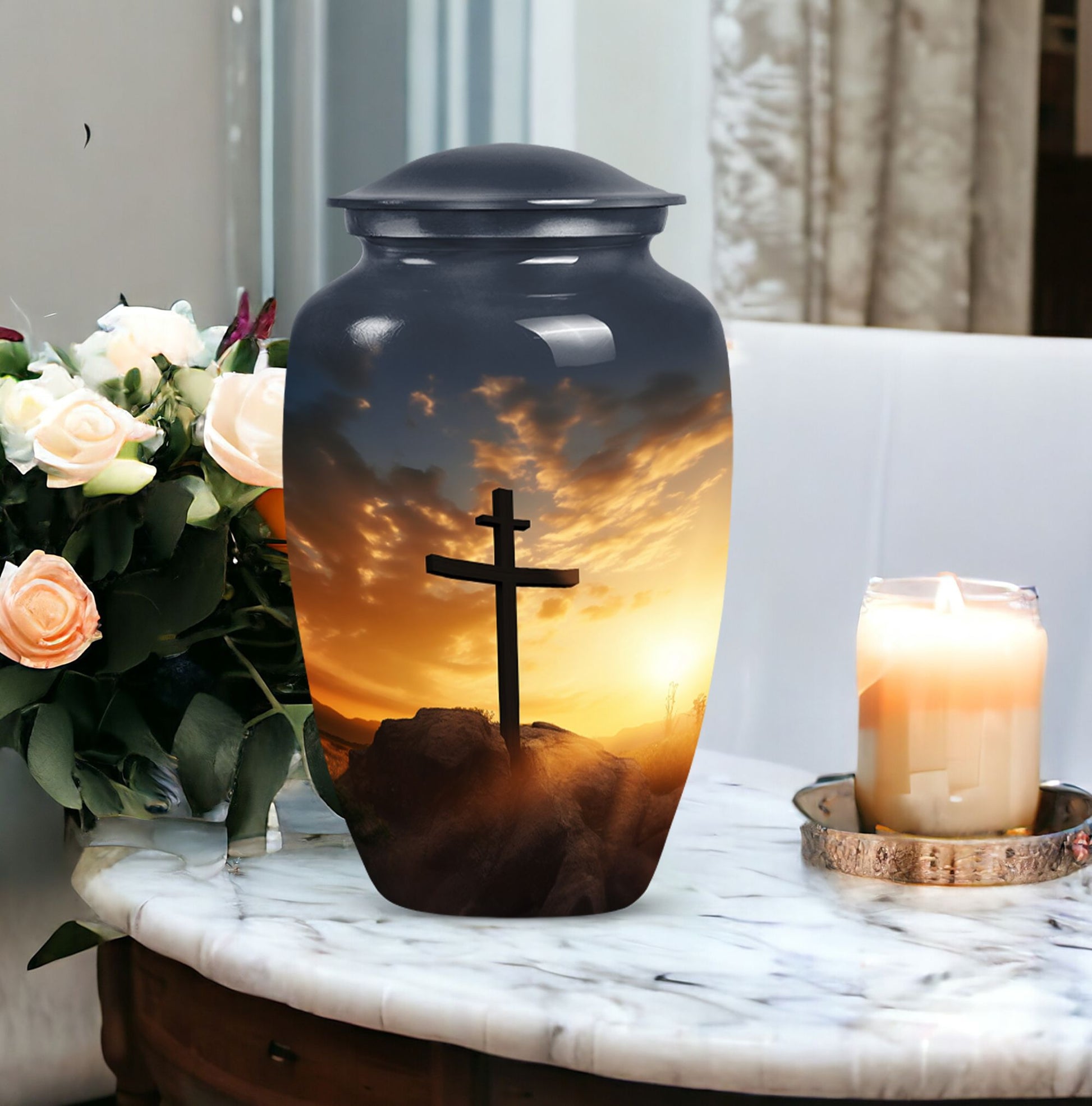 Large cross burial urn designed for adult ashes, ideal for both male and female use