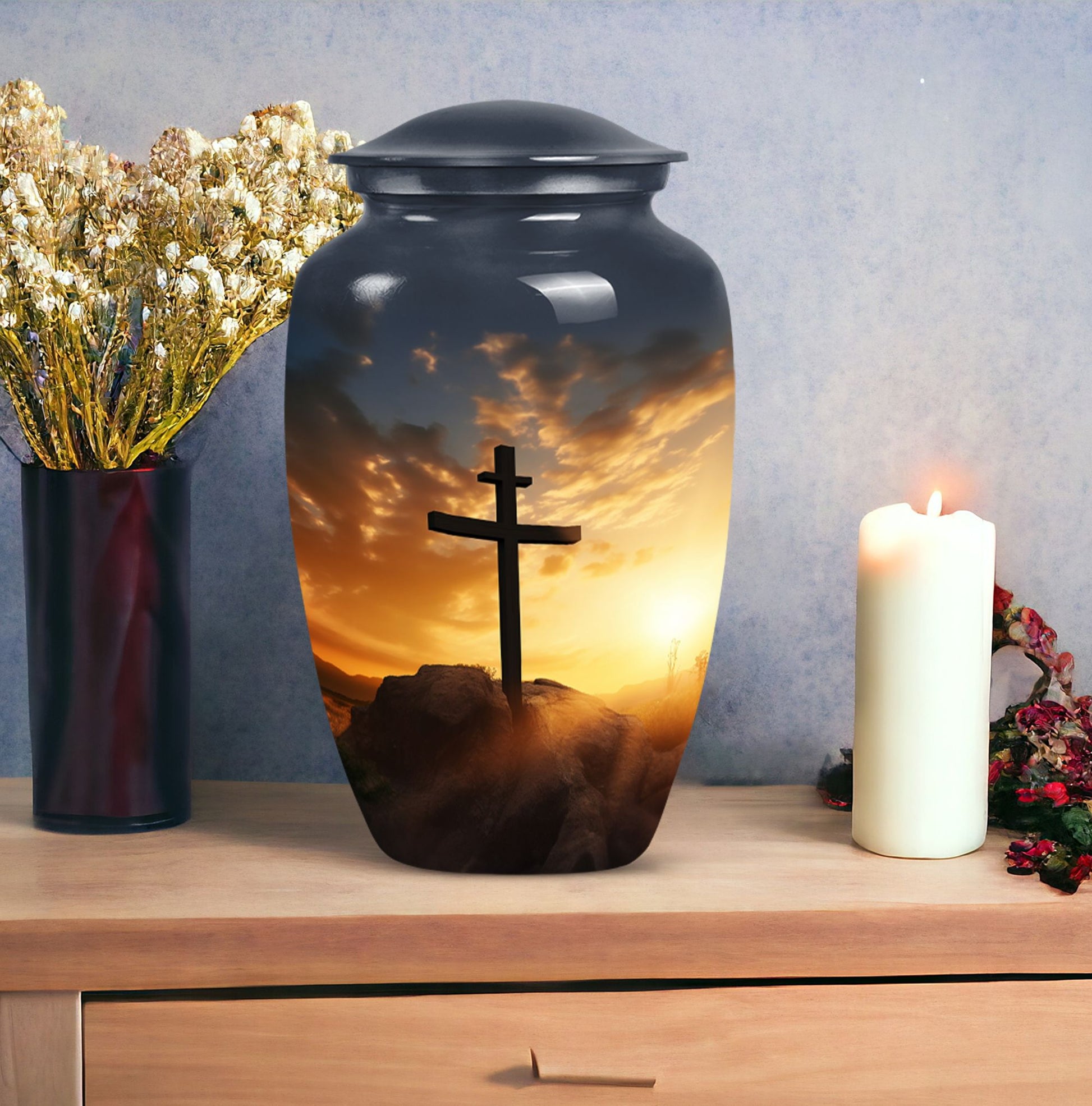 Large cross burial urn designed for adult ashes, ideal for both male and female use