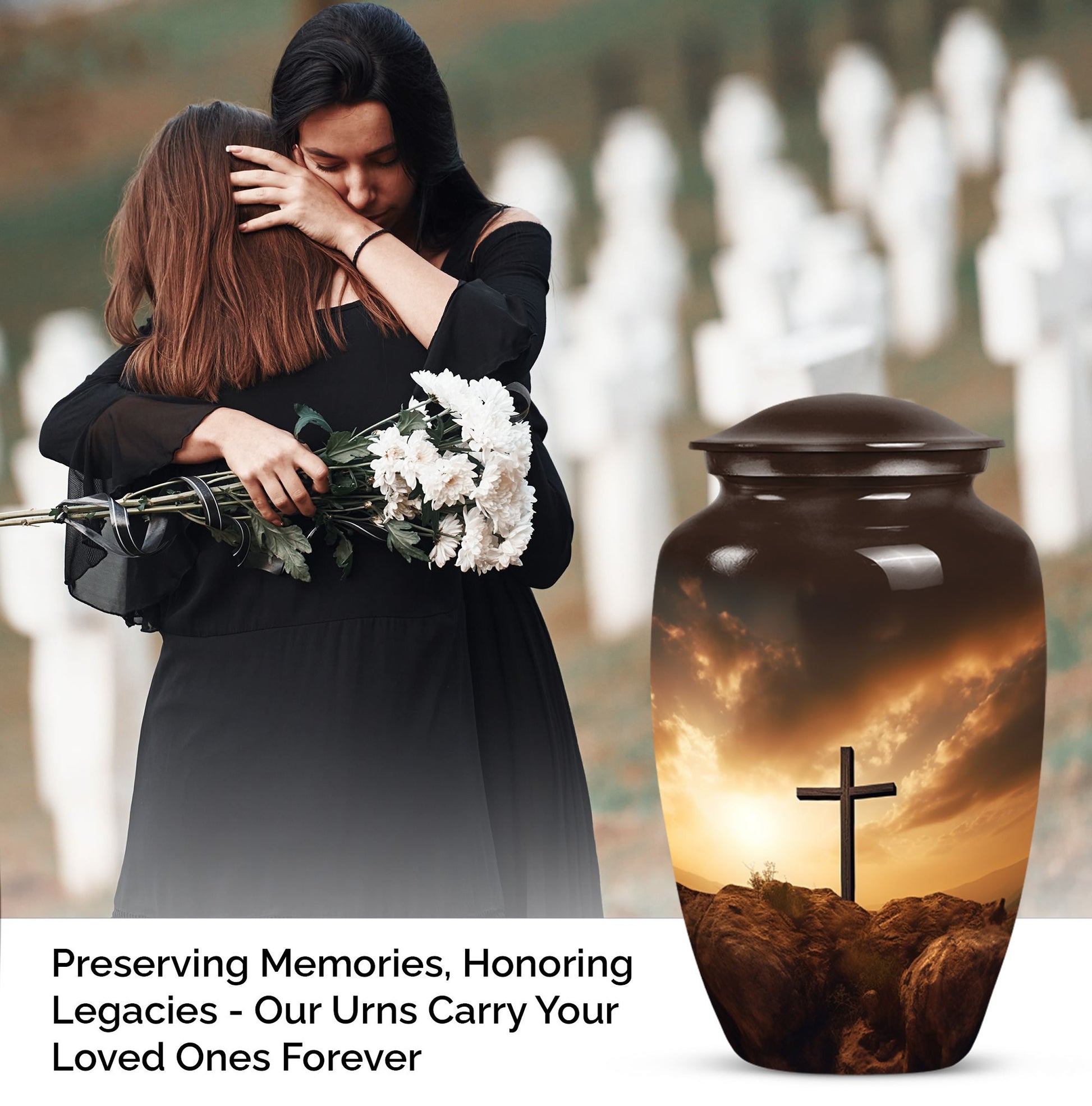 Large Cross Urn suitable for storing adult male human ashes, an ideal cremation container for mom's ashes