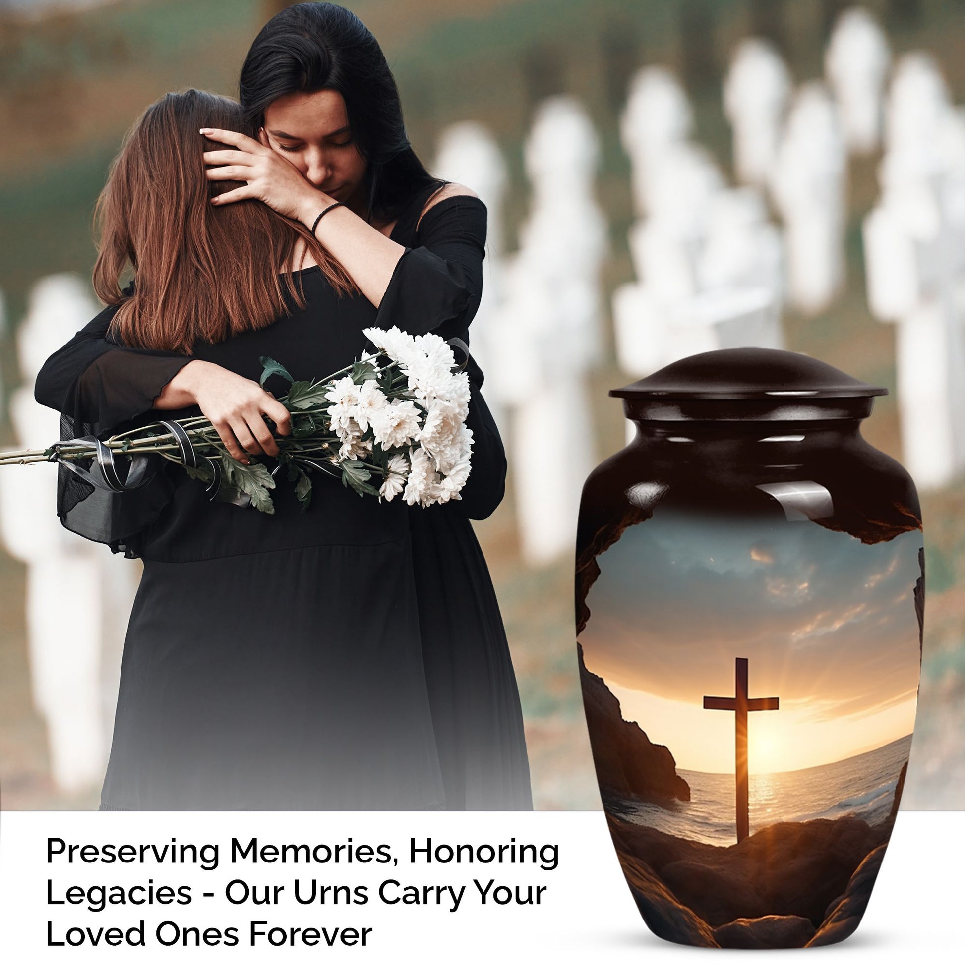 Large Celtic Cross Cremation Urn, Funeral vessel for adult women's ashes, suitable for human ashes storage