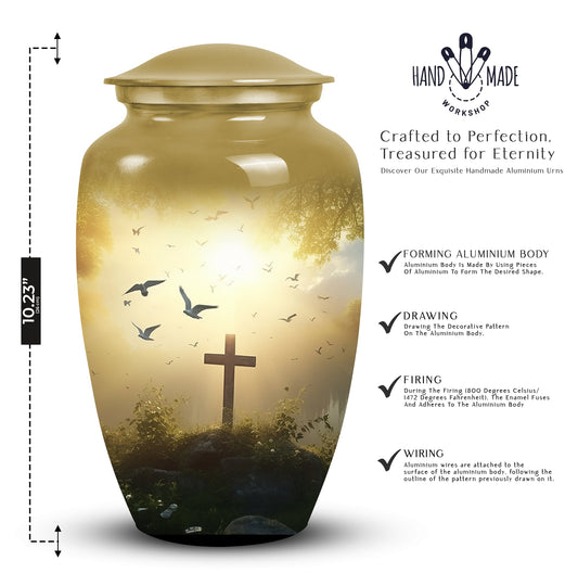 Large decorative cross urn suitable for dad, women, adults for funeral decorations