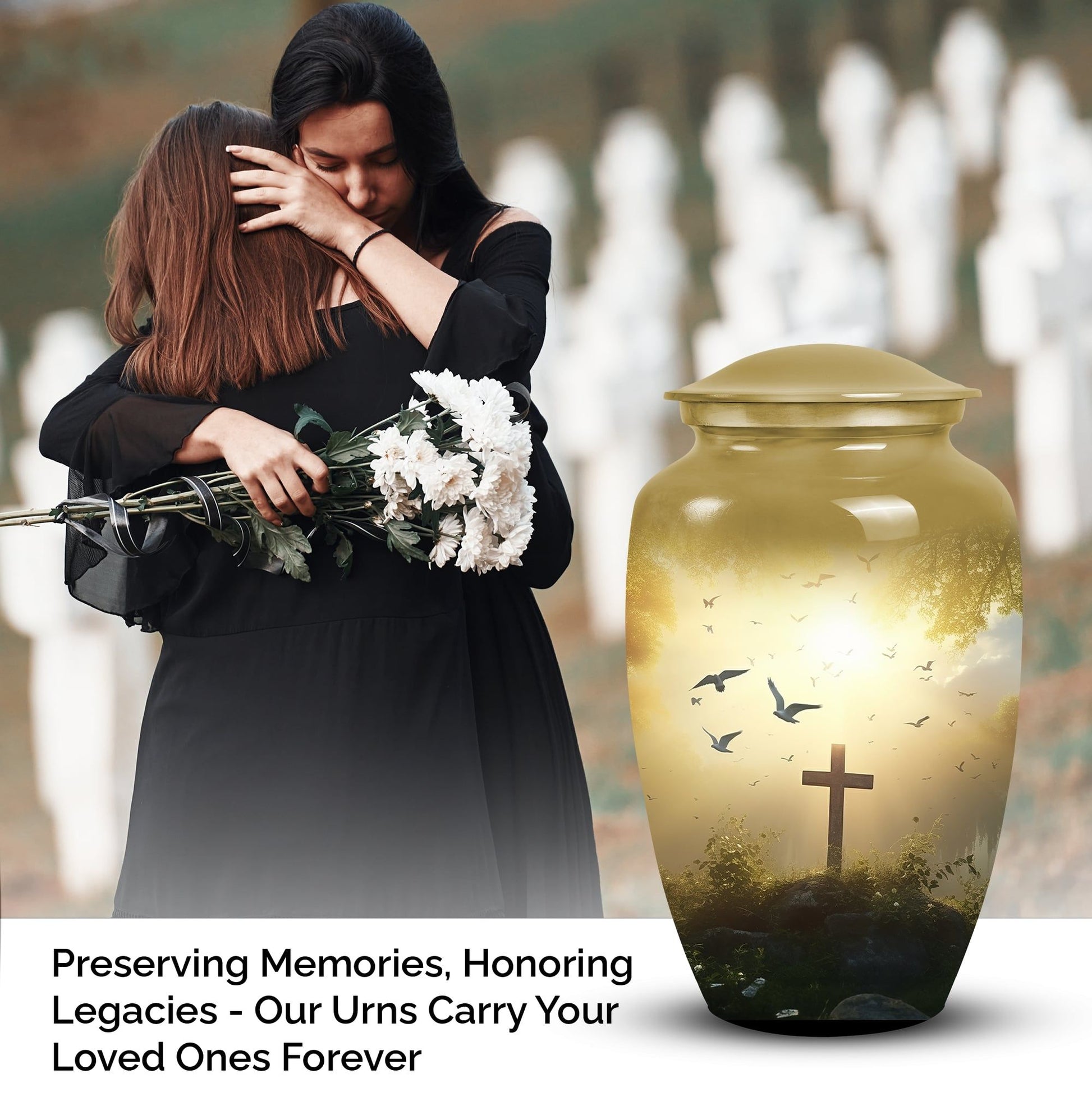 Large decorative cross urn suitable for dad, women, adults for funeral decorations