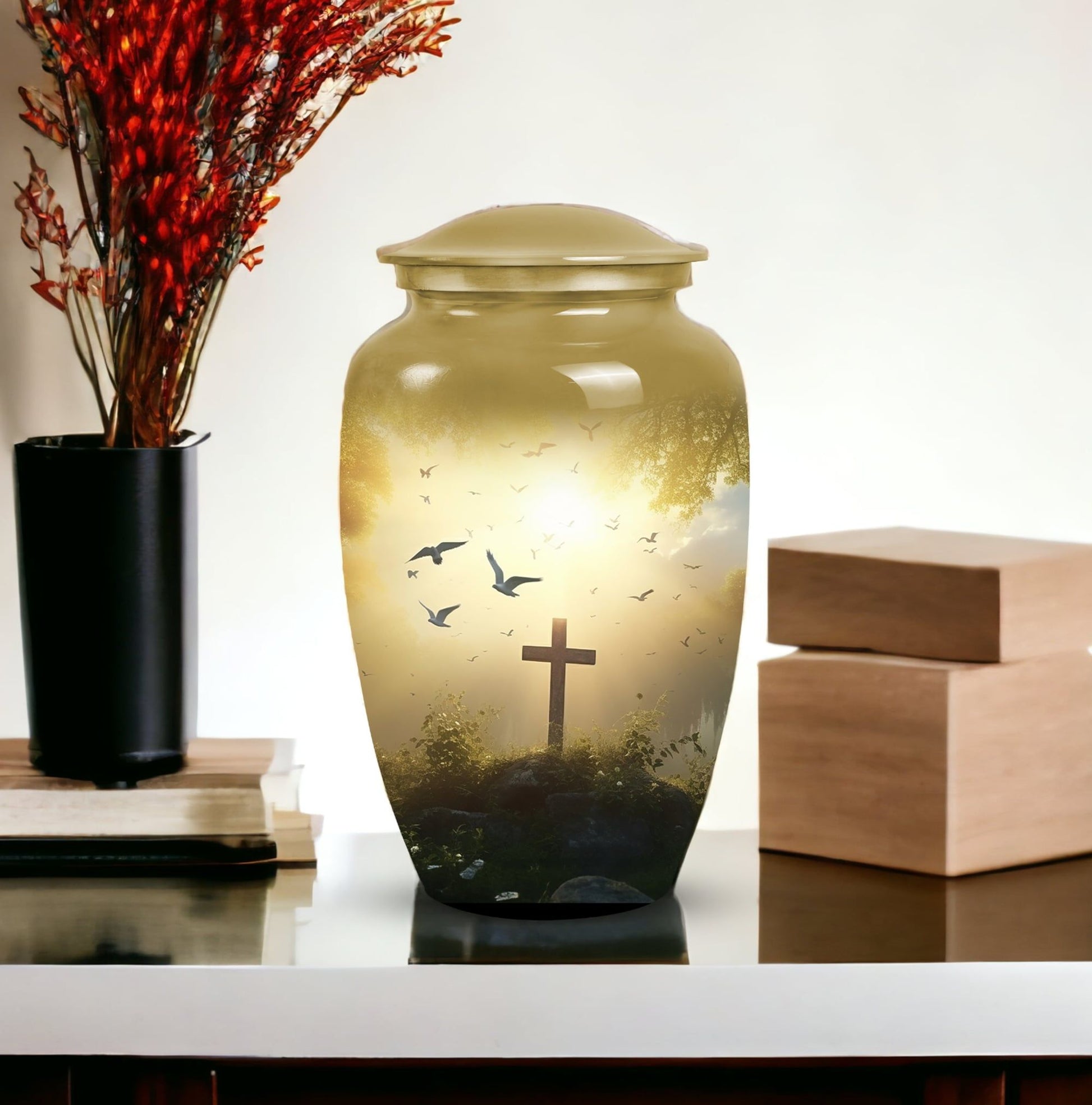 Large decorative cross urn suitable for dad, women, adults for funeral decorations