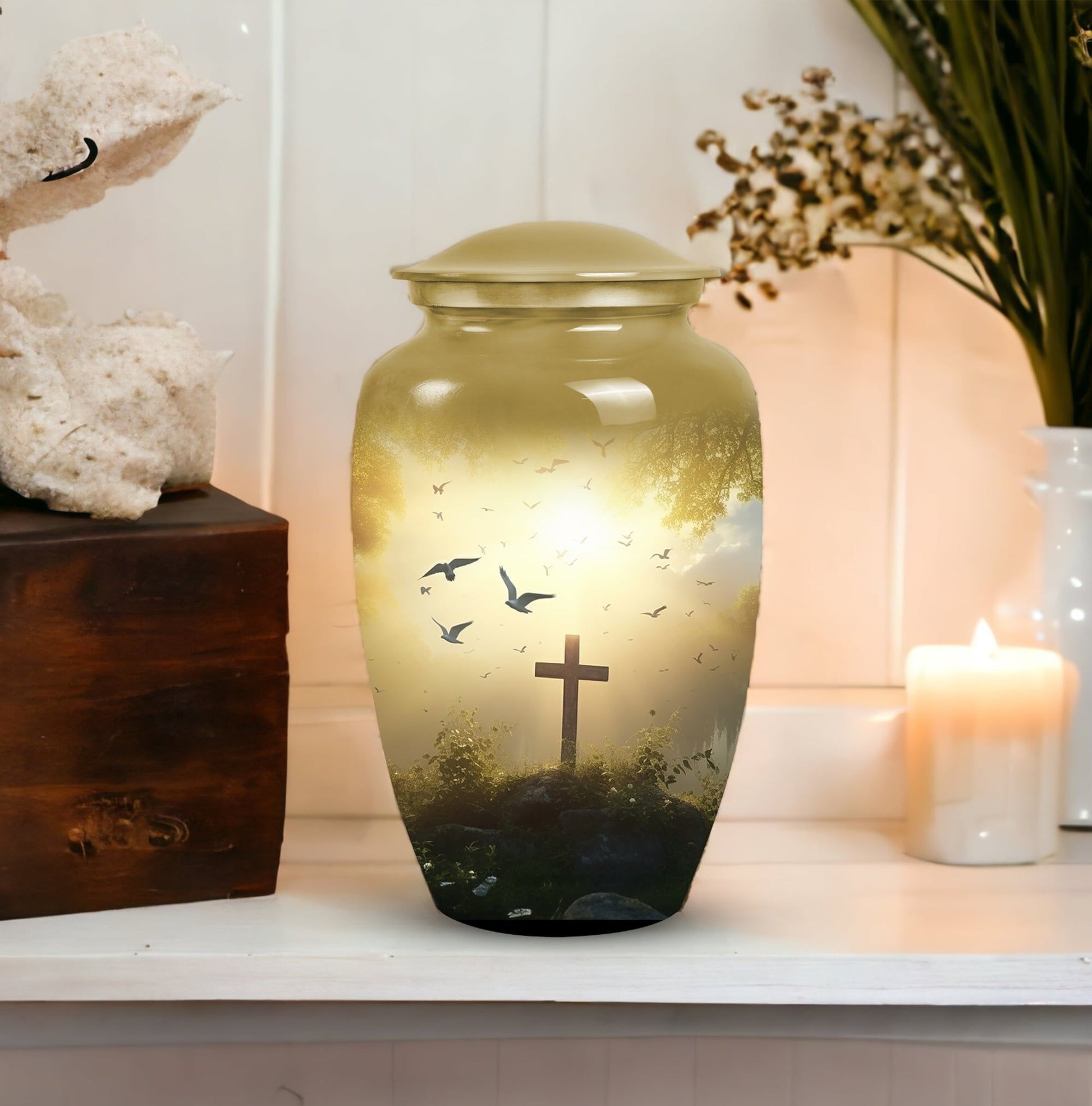 Large decorative cross urn suitable for dad, women, adults for funeral decorations